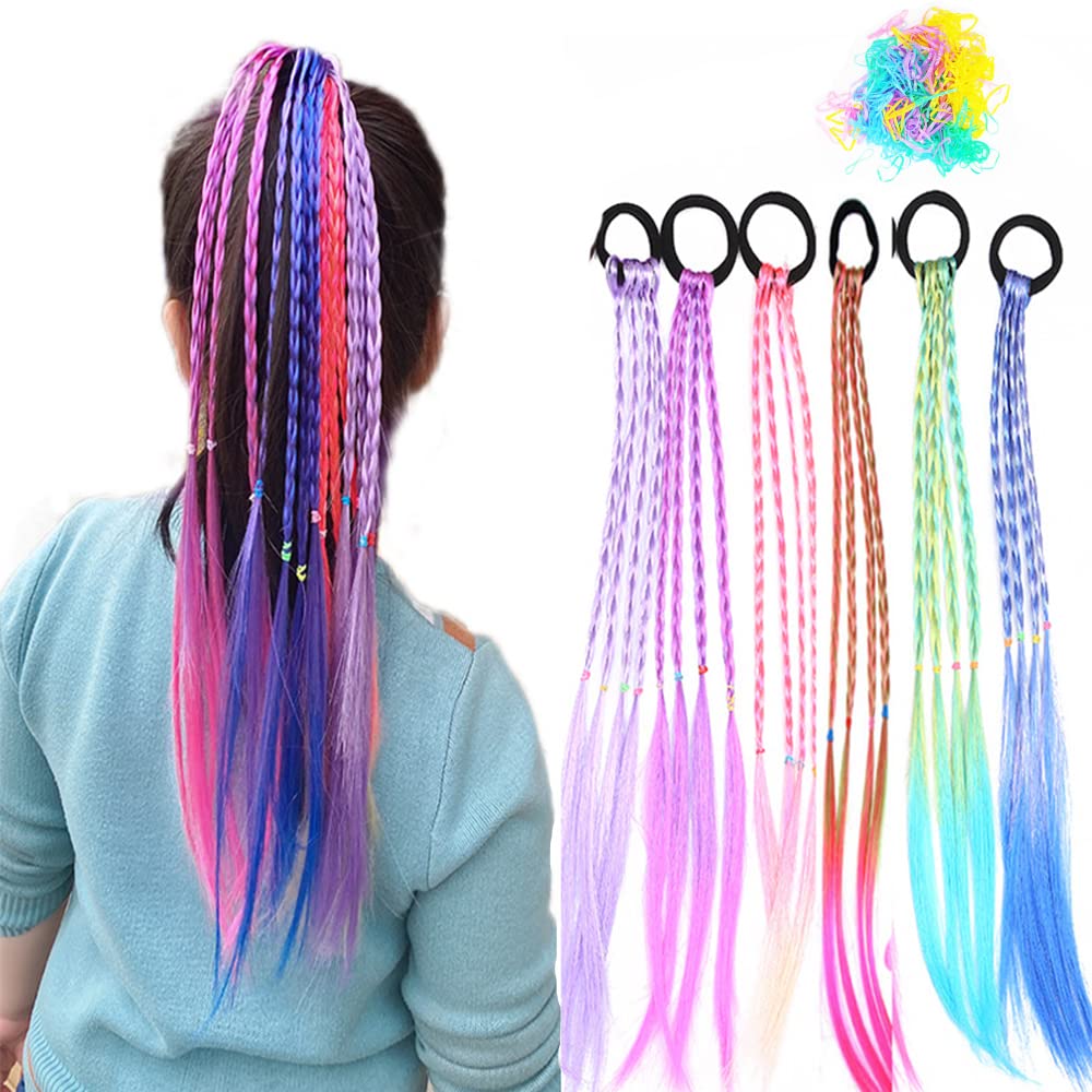 10pcs Rainbow Braided Hair Extensions for Women & Kids - Dress Up & Party