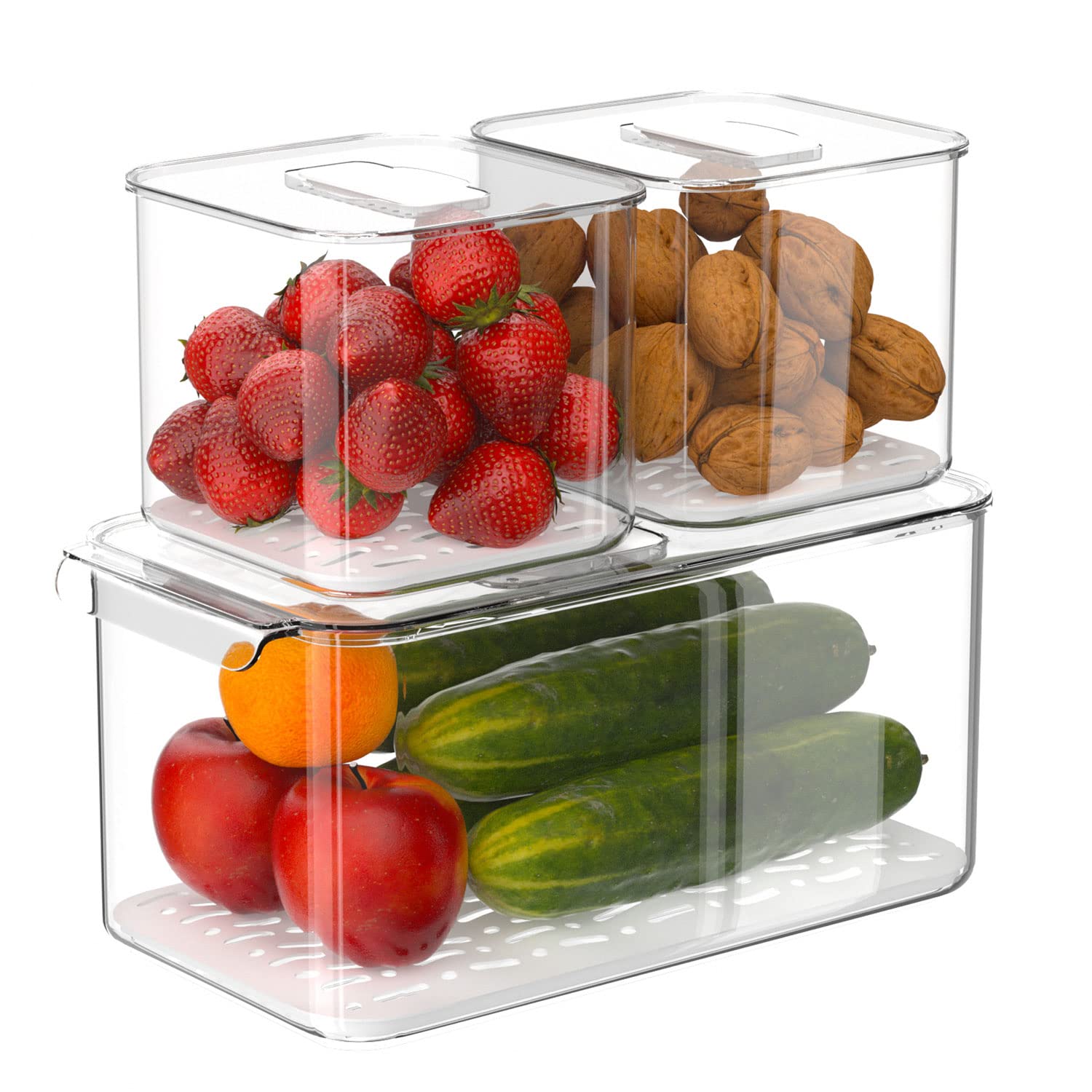 GEDLIRE 3-Pack Stackable Refrigerator Food Storage Containers with Vented Lids - Clear Plastic Fridge Organizer for Fruits, Vegetables & Produce - Freezer-Safe Fresh Keeper Bins - Perfect for Meal Prep & Kitchen Organization