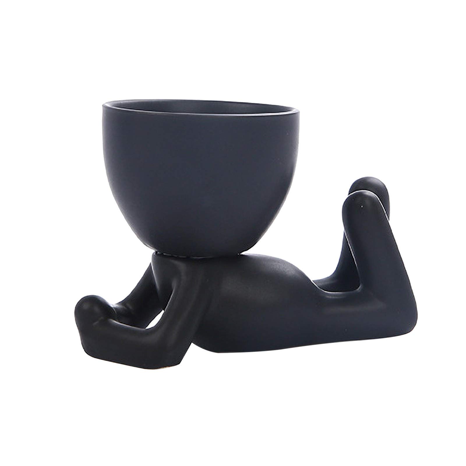 Pomobie Mini Humanoid Ceramic Flower Pots - Set of Cute Succulent & Cactus Planters with Black Base | Perfect for Home Decor, Office Desk, and Indoor Gardening Gifts