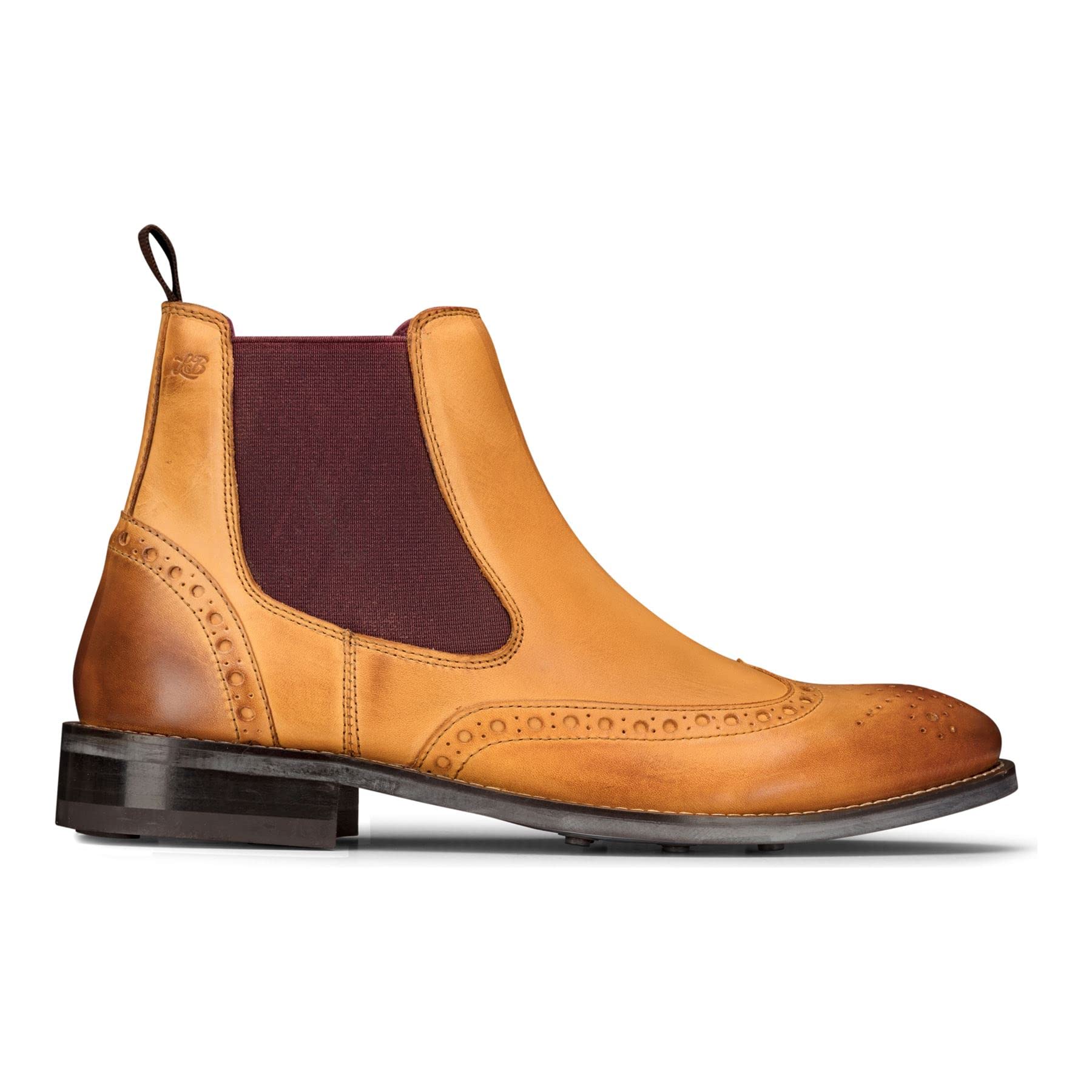 Men's Slip-On Real Leather Brogue Boots - Brown & Tan Classic Smart Formal Shoes for Business, Office & Wedding Occasions | Comfortable & Stylish London-Inspired Footwear