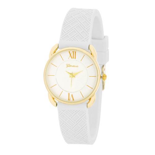 Mina Gold Classic Watch for Women - Elegant White Rubber Strap Waterproof Wristwatch | Perfect for Everyday Wear, Office & Special Occasions
