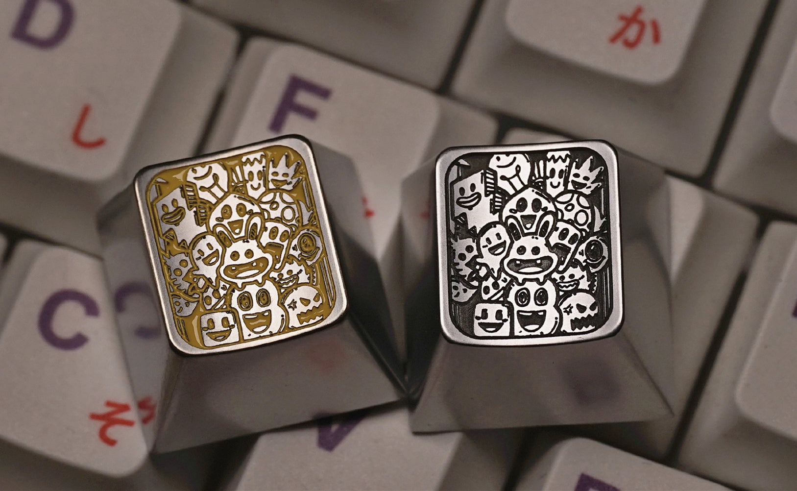 Custom Black & White Titanium Alloy Plain Carving Keycaps - Graffiti Buddies Metal Keycaps for Mechanical Keyboards (Perfect for Gaming, Typing & Keyboard Decoration)