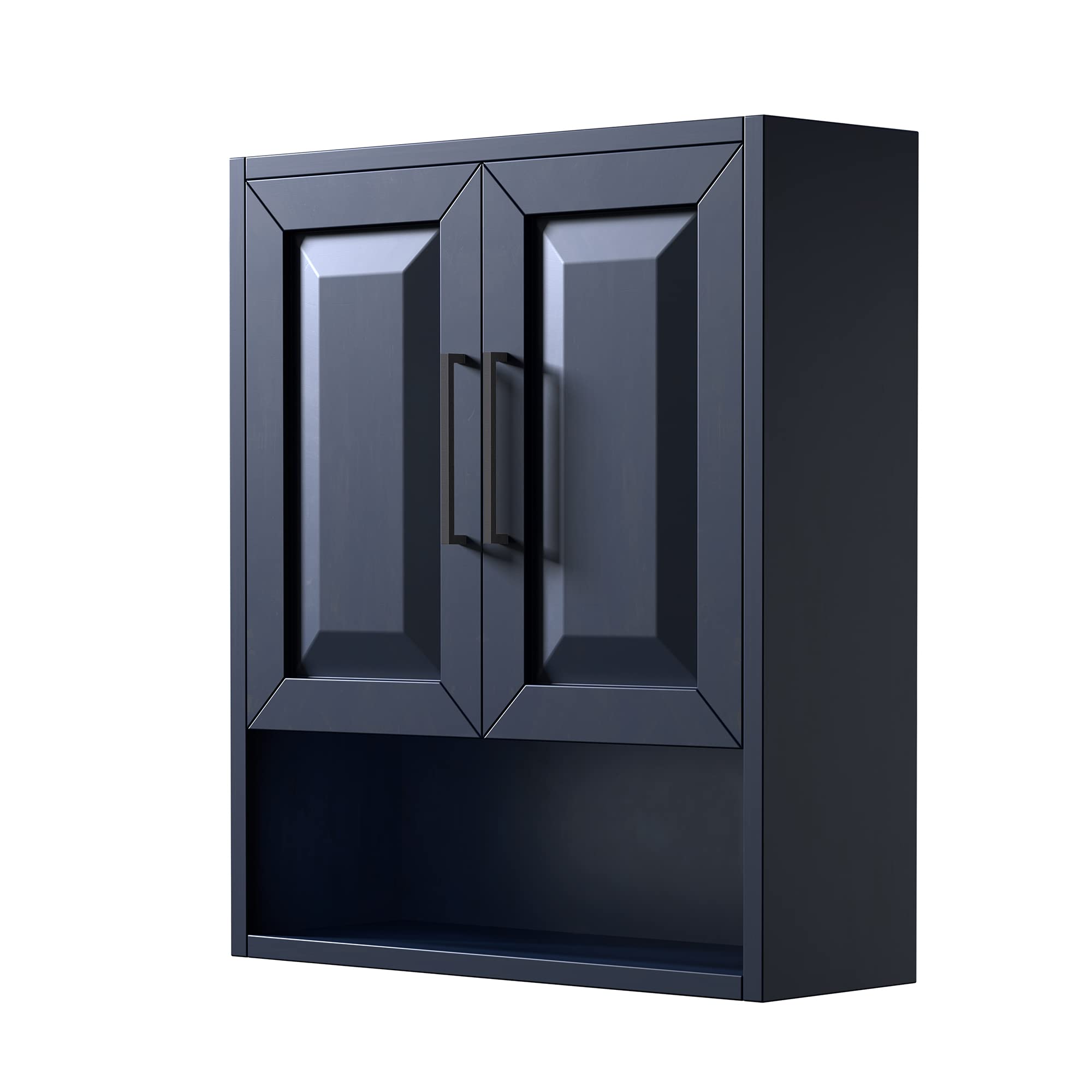 Wyndham Collection Daria Over-The-Toilet Wall-Mounted Bathroom Storage Cabinet - Dark Blue with Matte Black Trim | Space-Saving Organizer for Towels, Toiletries & Bath Essentials
