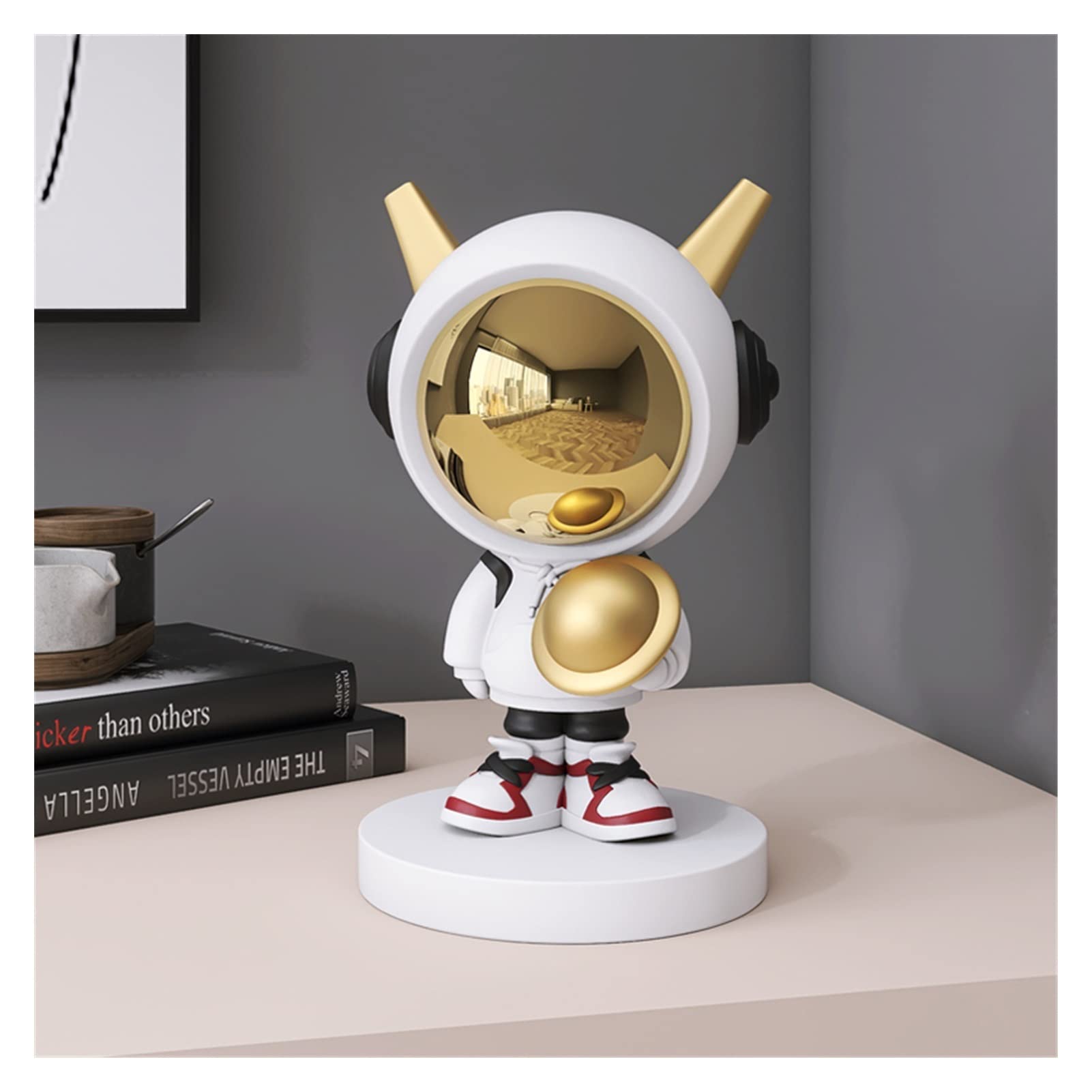White Resin Astronaut Statue - Modern Home & Office Decor, Desktop Sculpture for Living Room, Bookshelf, or Gift - Handcrafted Figurine for Space Lovers & Interior Design