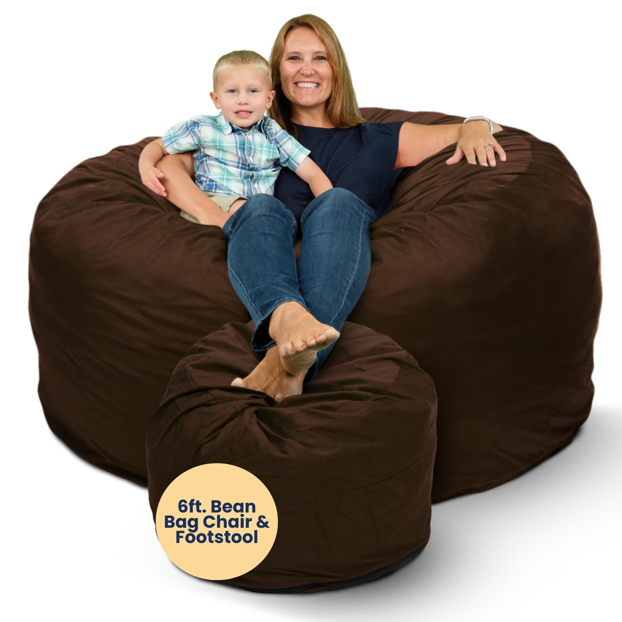ULTIMATE SACK 6ft Oversized Bean Bag Chair with Footstool - Premium Suede Lounge Furniture for Adults (Brown) | Perfect for Living Room, Game Room & Dorm Relaxation
