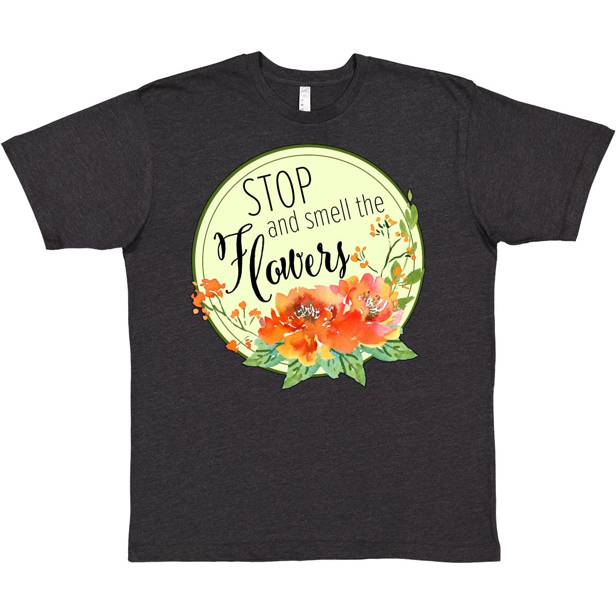 Inktastic Stop and Smell The Flowers Watercolor Graphic T-Shirt for Women - Soft Cotton Casual Tee for Spring, Summer, Gardening & Outdoor Activities
