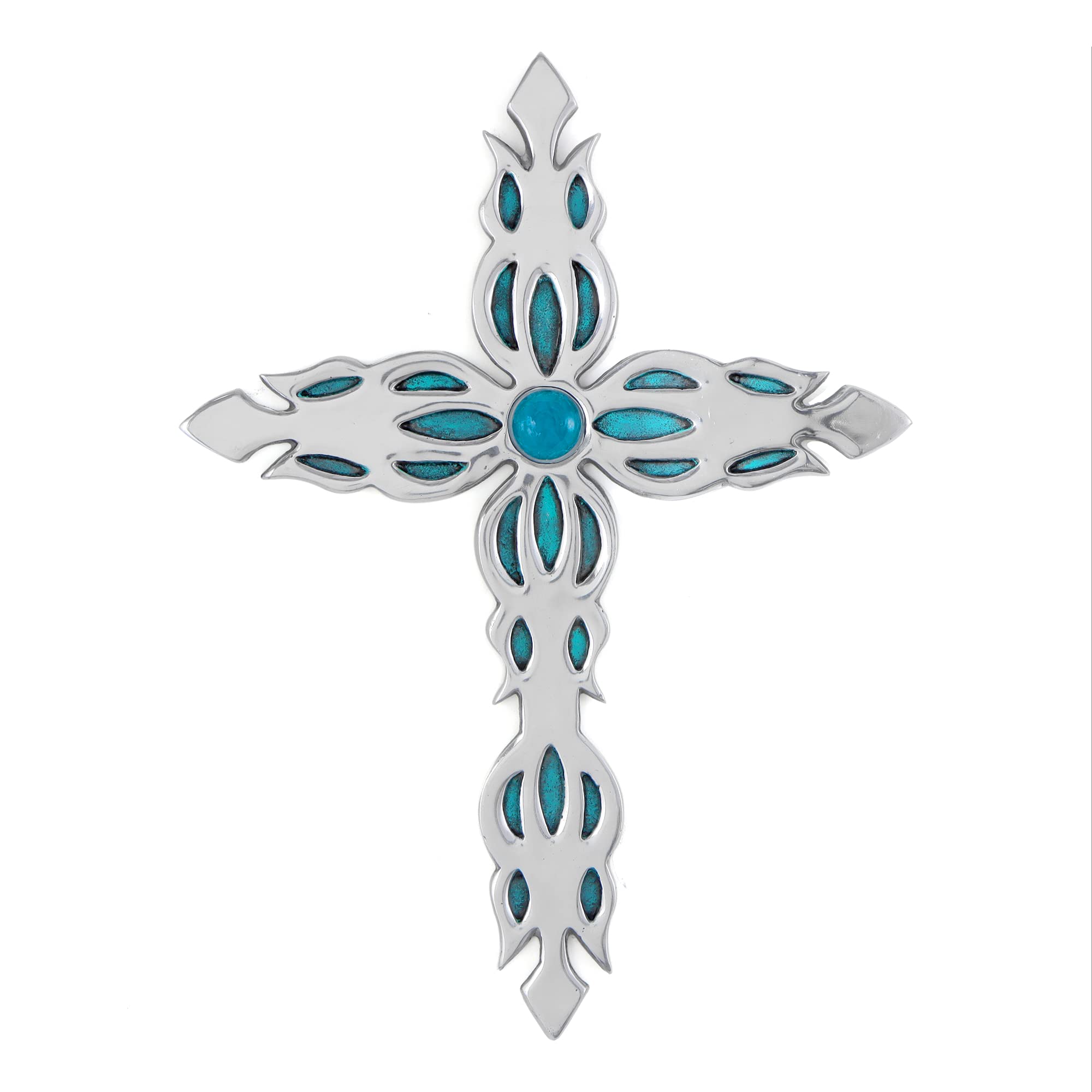 Handmade Silver Blue Crackled Glass Cross Wall Decor for Home & Office Gifts