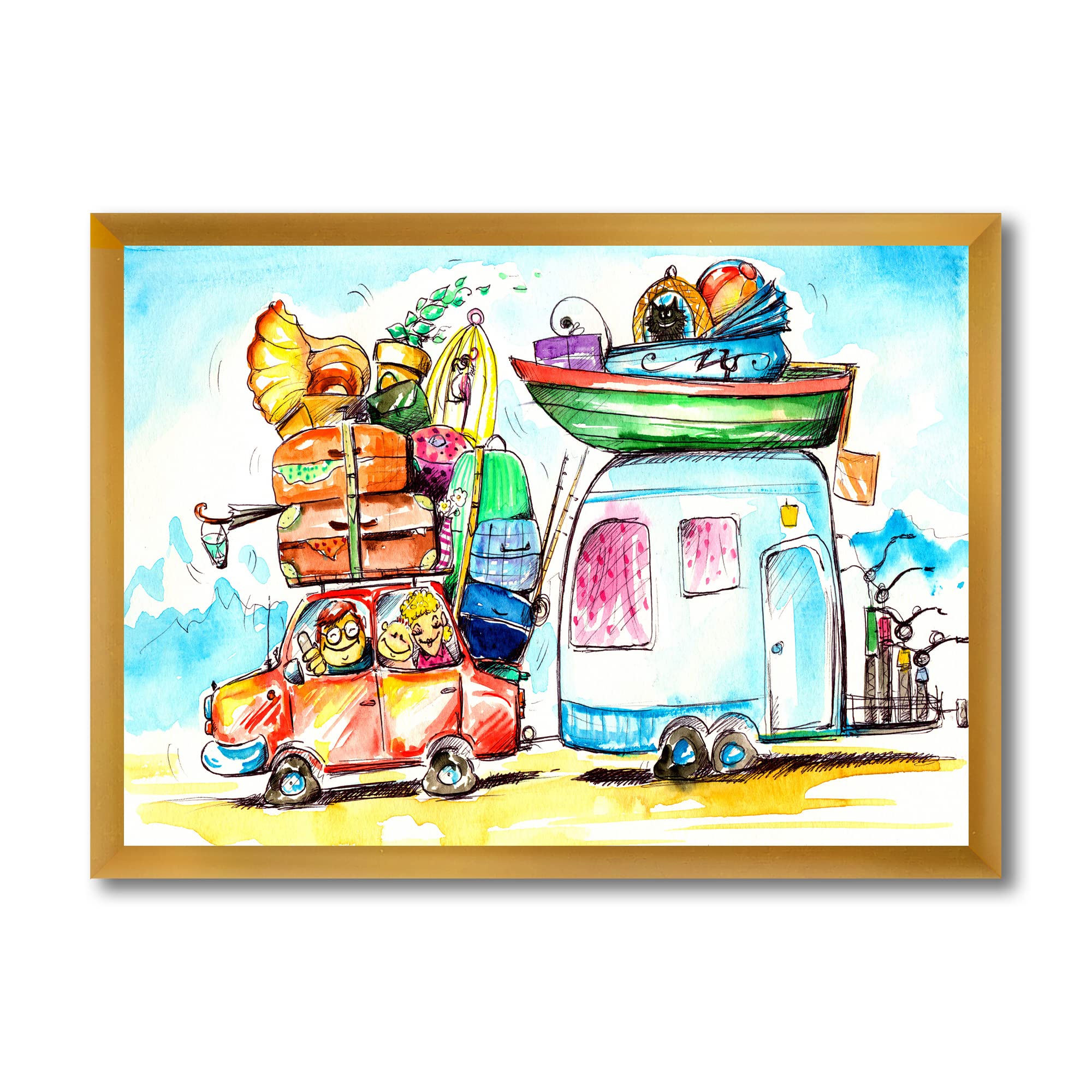 Farmhouse Framed Wall Art - Rustic Caravan & Travel Theme for Home Decor | Perfect for Living Room, Bedroom, or Office