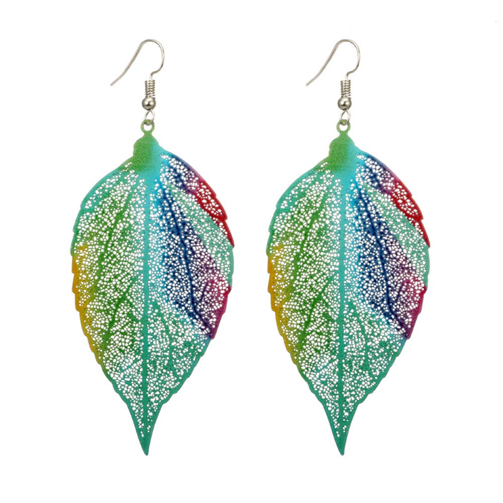 Everd1487HH Hollow Metal Leaf Drop Hook Earrings for Women - Colorful Fashion Jewelry Gift Set (Blue) - Perfect for Parties, Weddings & Everyday Wear