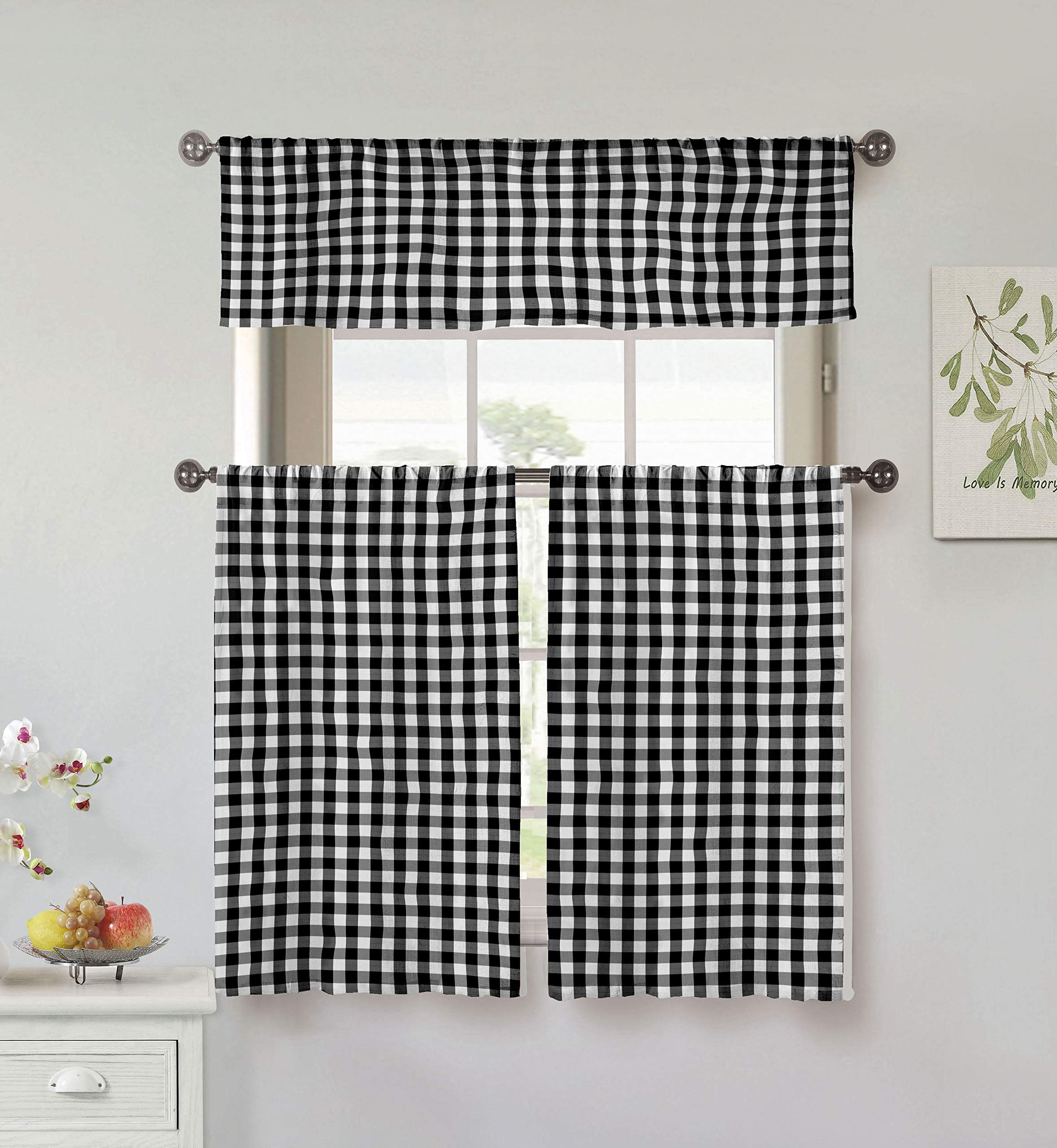 Home Maison Umid Kitchen Curtains - Black Window Treatment for Farmhouse, Cafe & Restaurant Decor