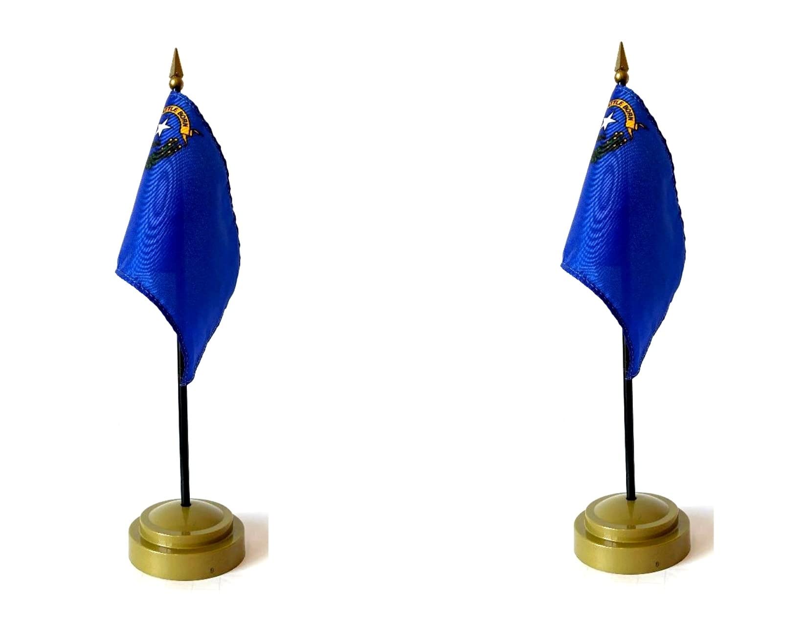 Premium USA-Made Nevada Flag Set - 2 Rayon 4x6 Inch Mini Desk Flags with Waving Handles, Includes 2 Bronze Stands - Perfect for Office Decor, Patriotic Displays & State Pride Celebrations