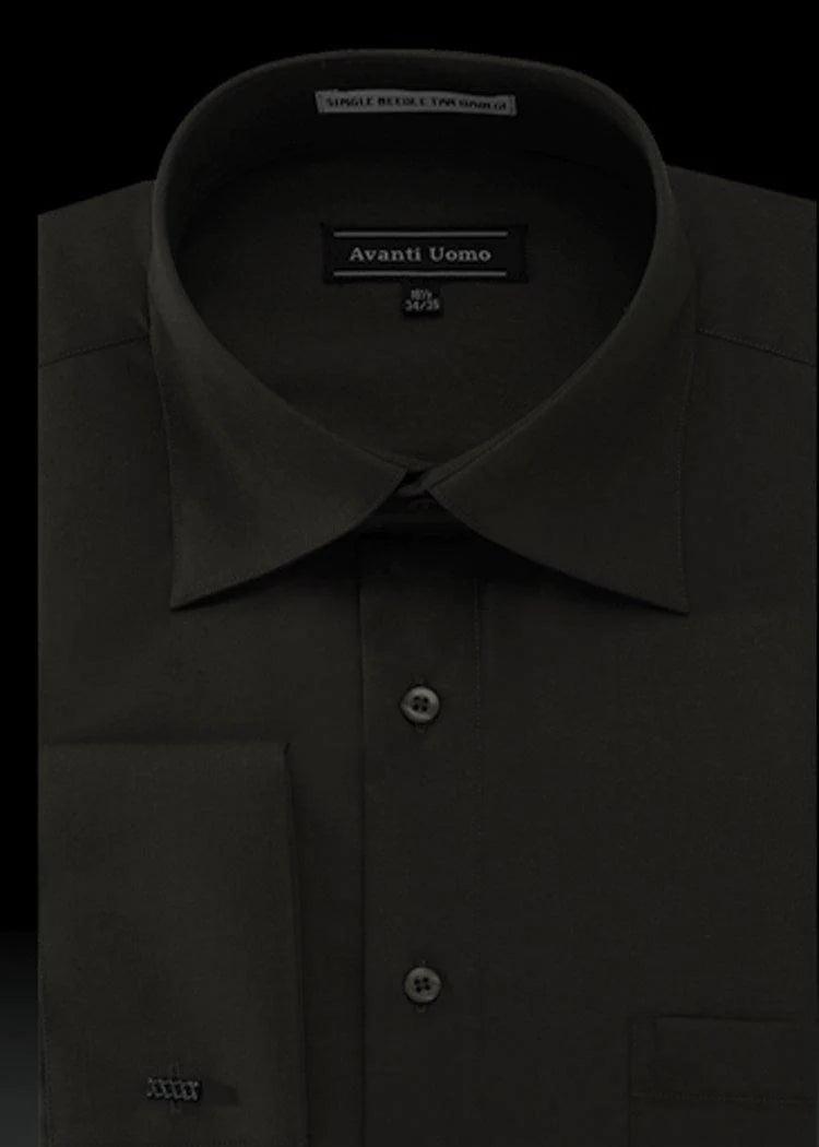 Premium Men's French Cuff Dress Shirt with Spread Collar - Classic Black Formal Shirt for Business, Weddings & Special Occasions