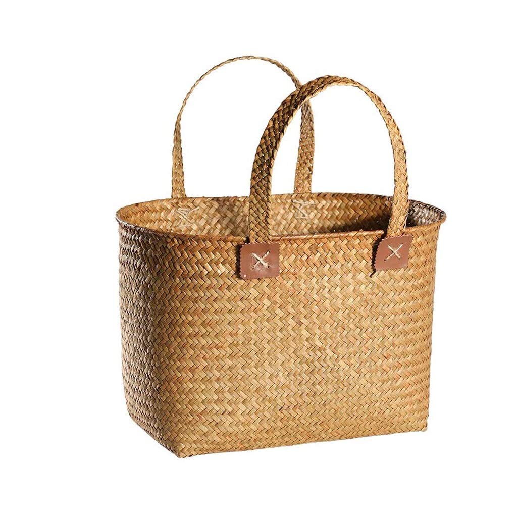 ZLMMY Large Seagrass Basket with Handle - French Style Beach Bag, Market Tote, Shopping & Laundry Storage Basket | Perfect for Picnics, Farmers Markets, and Home Organization