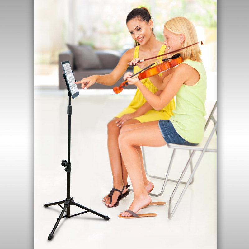 Adjustable Height Universal Tripod Tablet Stand with Carrying Case - Perfect for Watching Movies, Video Calls, and Hands-Free Reading at Home or Office