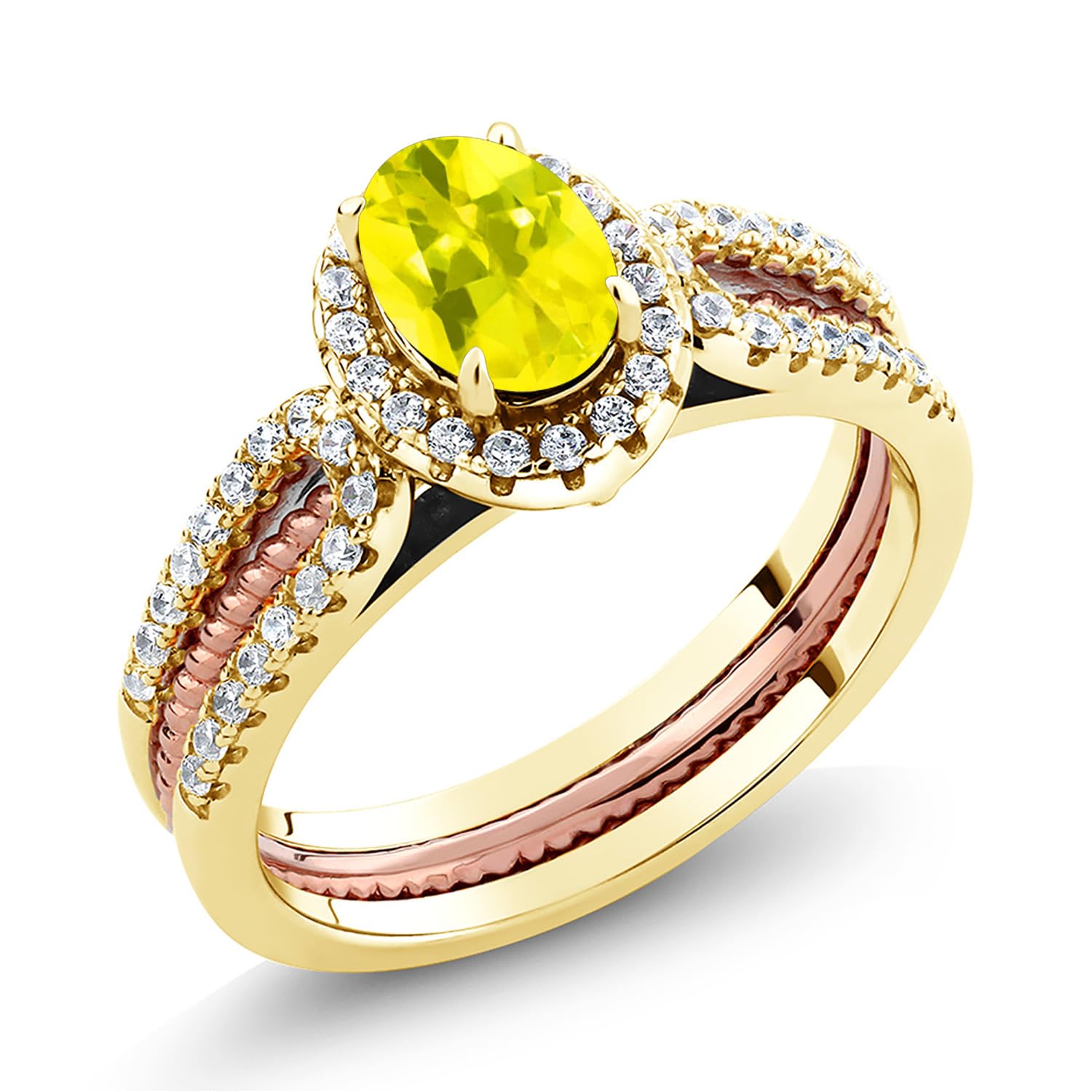 1.42 Ct Oval Canary Mystic Topaz 18K Yellow Gold Plated Silver Stackable Ring for Women | Gem Stone King | Elegant Jewelry Gift for Anniversary, Birthday & Special Occasions