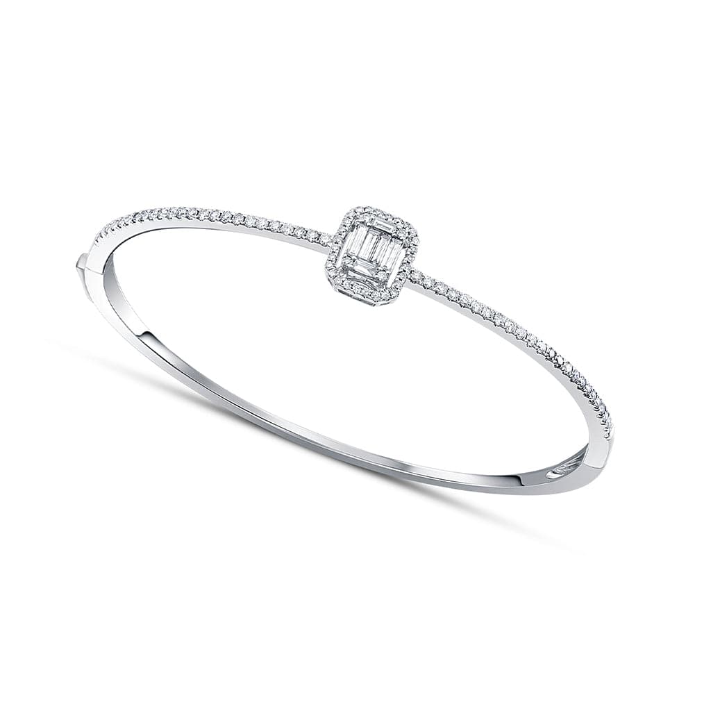 18K White Gold 0.94ctw Diamond Rectangular Bangle Bracelet for Women - Elegant Tennis Bracelet for Wedding, Anniversary & Special Occasions