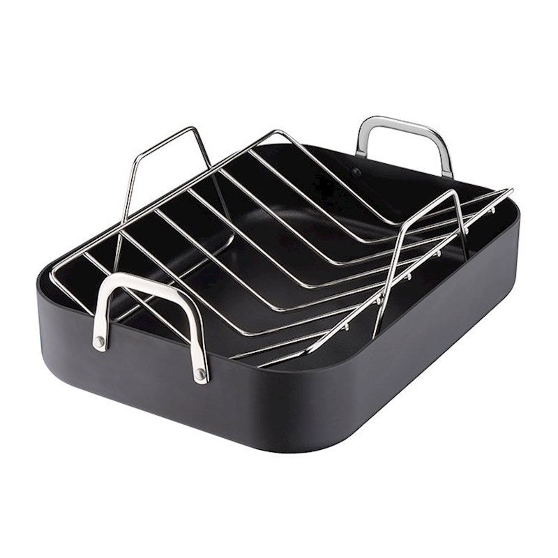 Tefal Premium Hard Anodised Nonstick Roaster Pan with Rack - 29x39cm Large Roasting Pan for Turkey, Chicken, Vegetables - Perfect for Thanksgiving, Christmas & Family Dinners