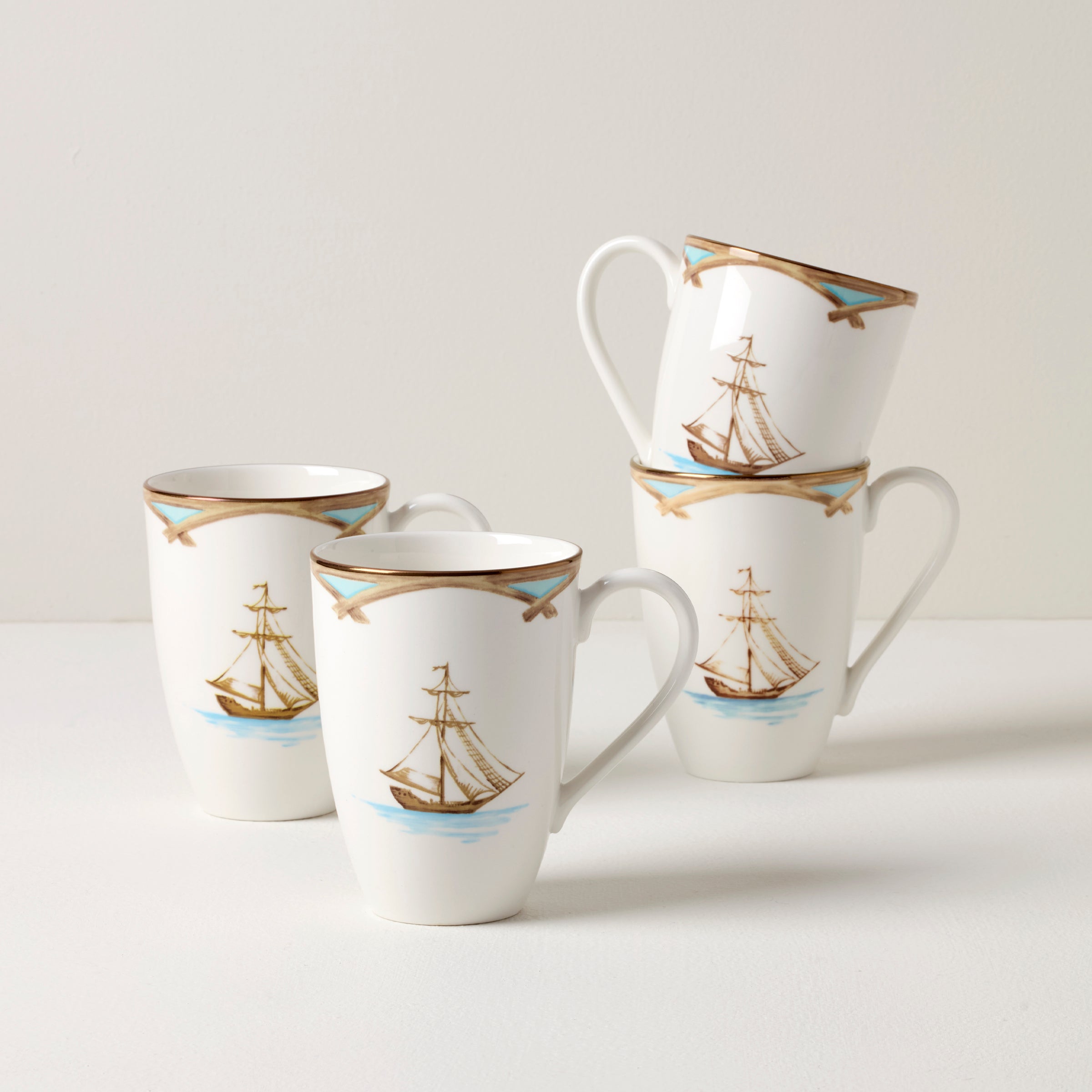 British Colonial Style Tradewind Coffee Mugs - Set of 4 Ceramic Mugs for Tea, Hot Chocolate & Cappuccino - Perfect for Home, Office & Outdoor Use