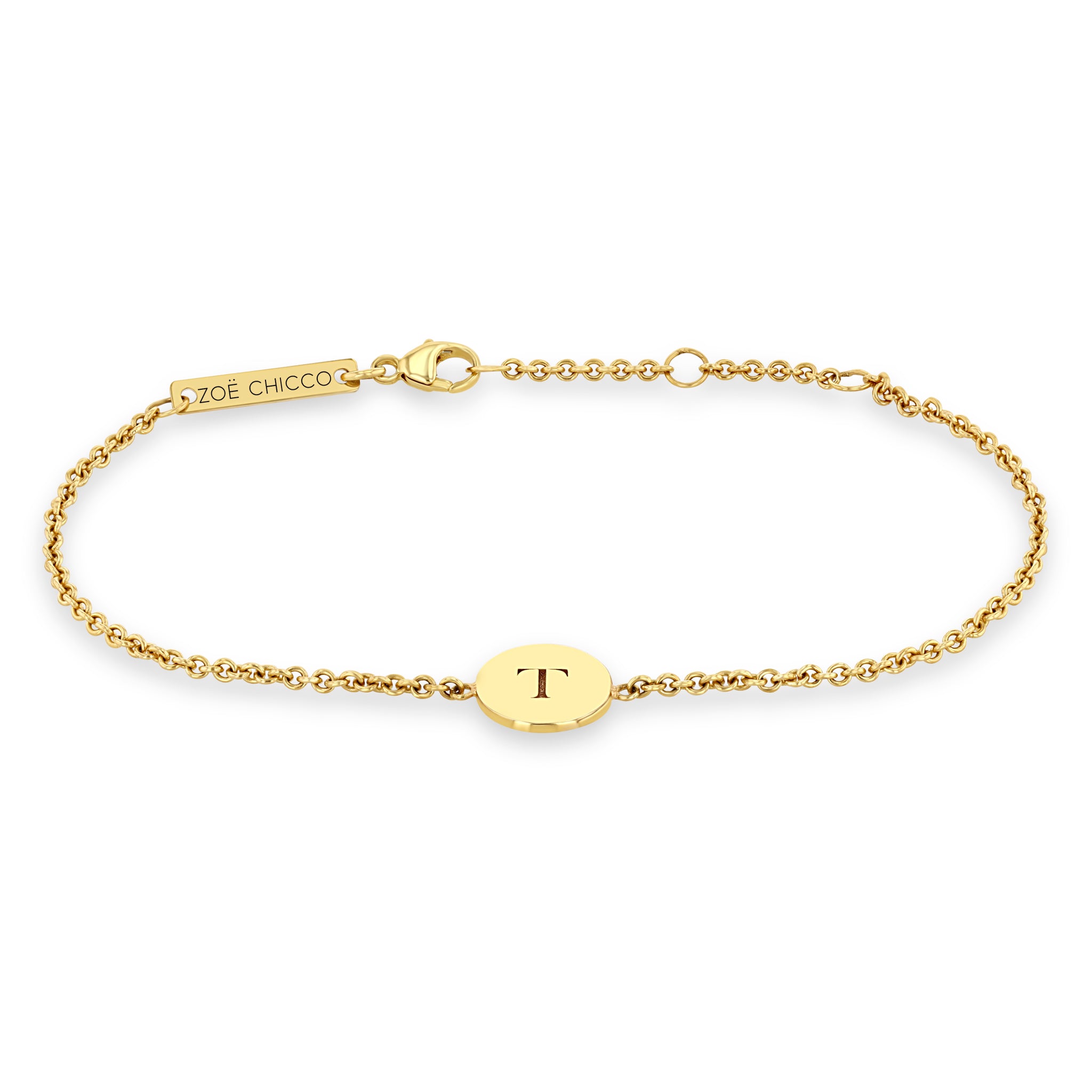 14K Gold Engraved Initial Small Disc Bracelet for Women - Personalized Nameplate Bangle for Gifts, Anniversaries & Everyday Wear