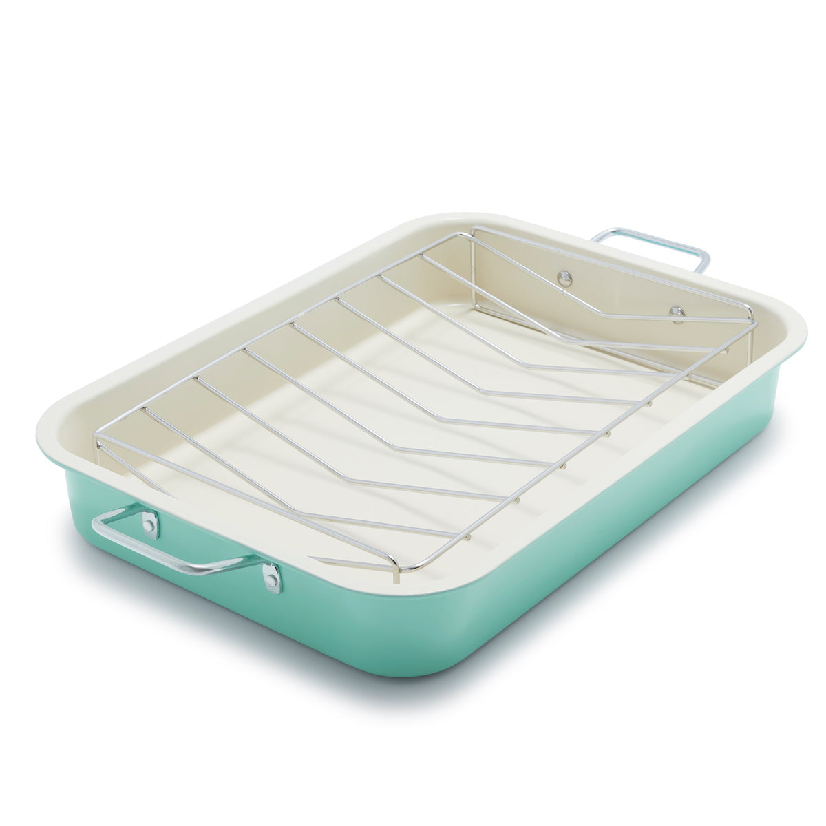 GreenLife Nonstick Ceramic Roaster with Stainless Steel Rack - Turquoise Color | Perfect for Roasting Chicken, Vegetables & Baking | Oven & Dishwasher Safe Cookware