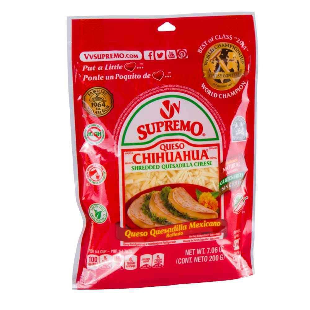 Supremo Queso Chihuahua Shredded Cheese for Quesadillas - 7.06 Oz (Pack of 12) | Perfect for Mexican Dishes, Nachos & Melting Recipes