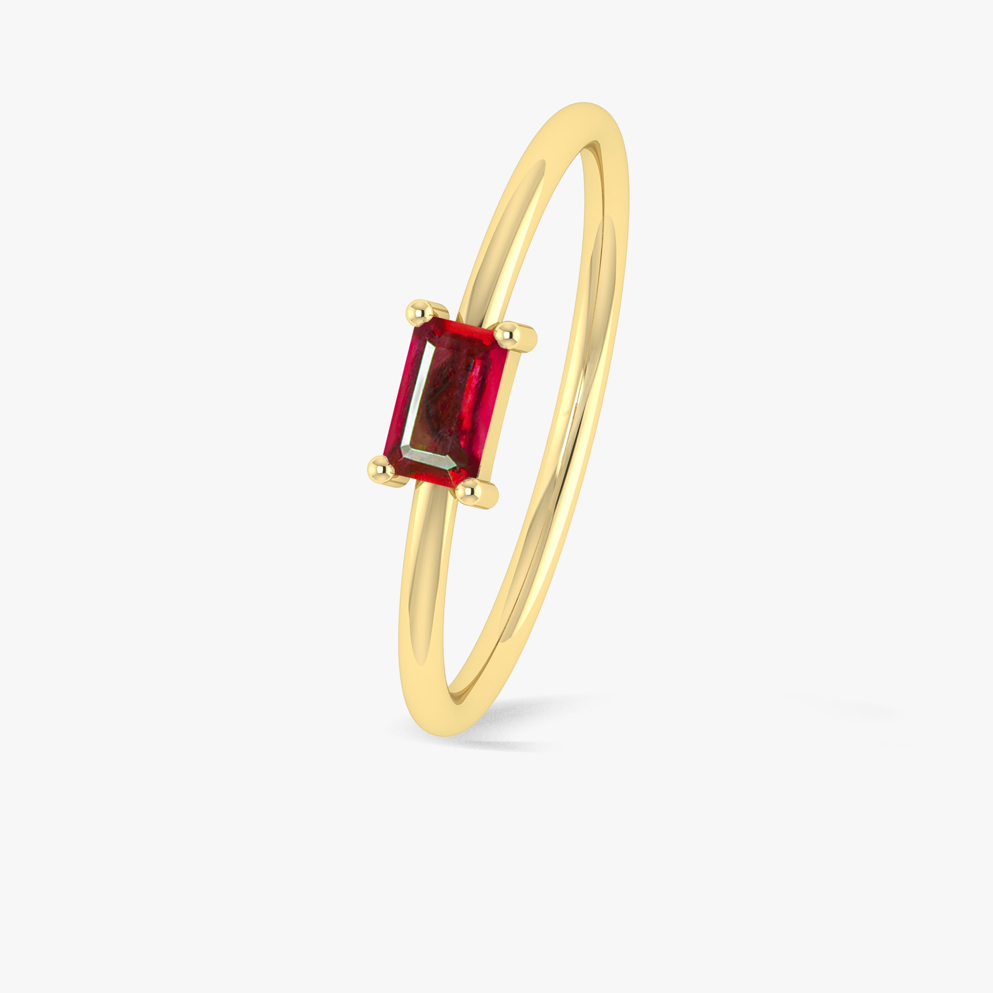 Red Ruby Baguette Gemstone Minimalist Ring - Elegant Dainty Jewelry for Women, Perfect for Everyday Wear, Anniversary Gifts & Special Occasions