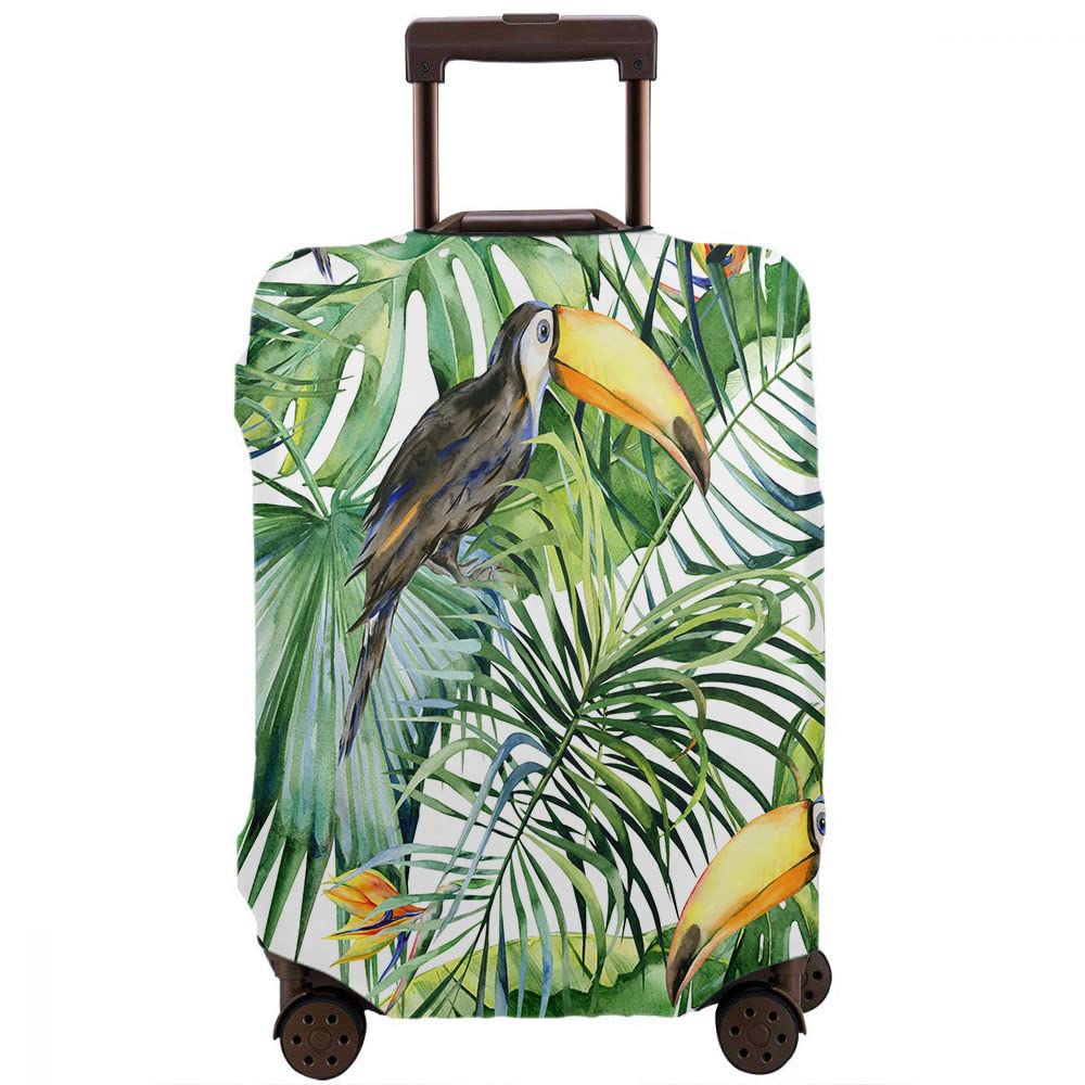 Beabes Toucan Bird Luggage Cover - Tropical Jungle Palm Leaves Travel Suitcase Protector for 29-32 Inch Bags | Waterproof & Durable Luggage Accessory for Vacation, Airplane Travel & Cruise Trips