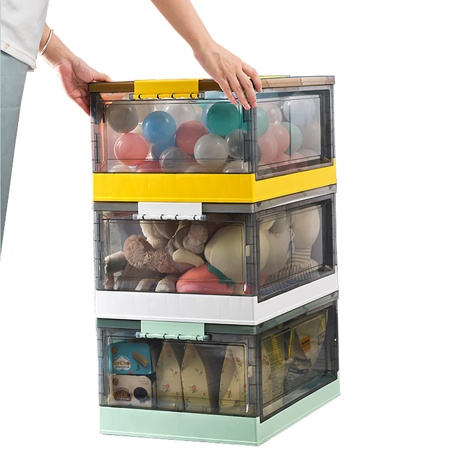 3-Pack Collapsible Storage Bins with Clear Windows & Lids - Foldable Organizer Box for Toys, Clothes, Office Supplies (47.5×35.3×24.5cm) - Perfect for Bedroom, Closet, Car & Home Organization