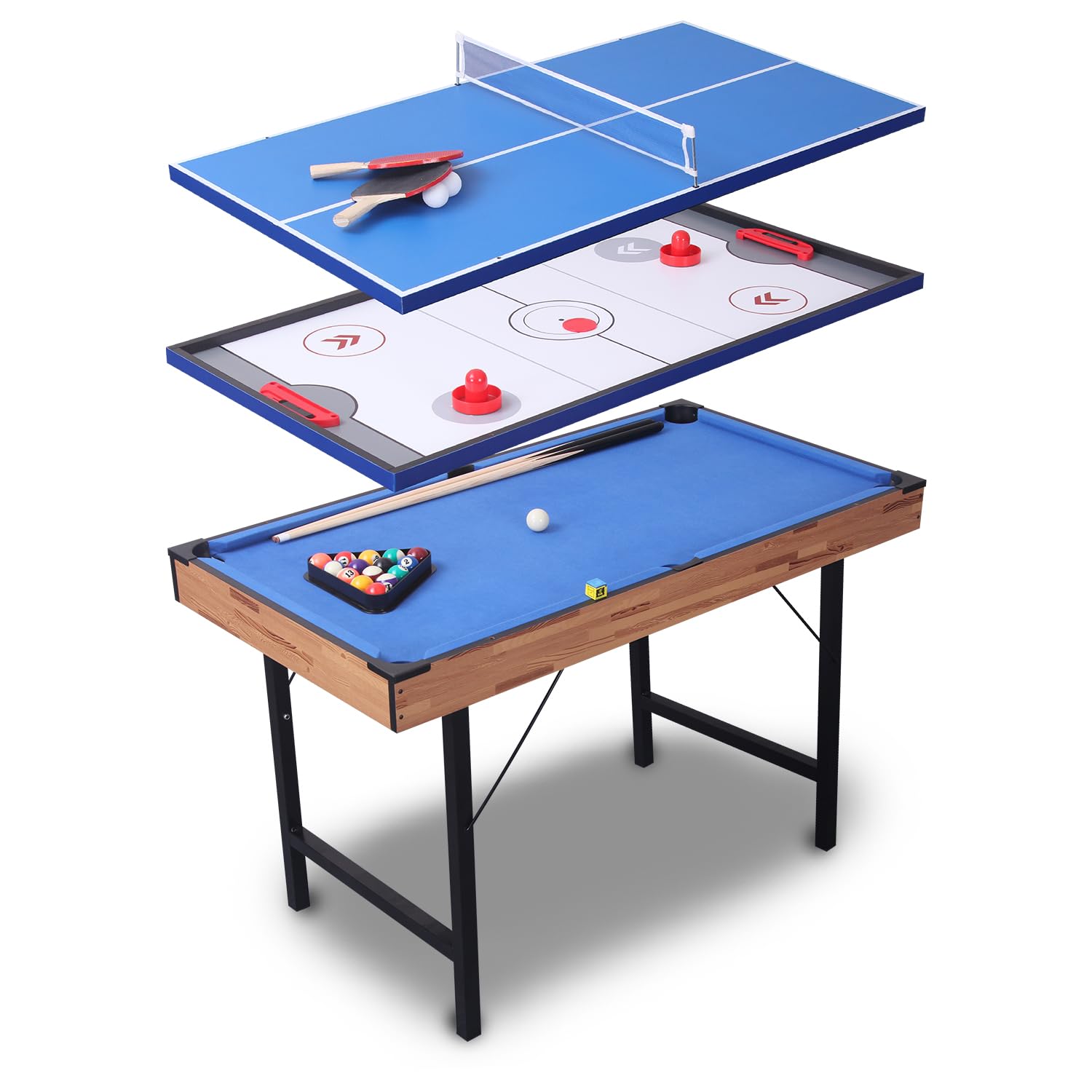 TALLO 3-in-1 Folding Game Table Set - 48 Inch Portable Combo Table with Ping Pong, Air Hockey & Pool for Kids & Adults | Indoor & Outdoor Fun for Family Game Nights, Parties & Backyard Entertainment