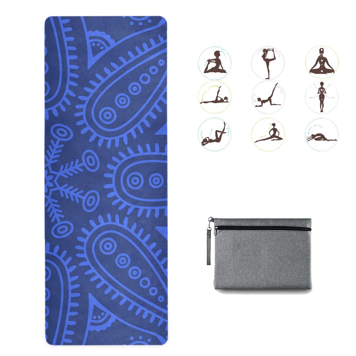 Vintage Mandala Yoga Mat - Non Slip Foldable for Women & Men - Home Gym, Travel, Pilates