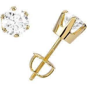14K Yellow Gold Diamond Stud Earrings for Women - Classic Round Cut Solitaire Earrings for Everyday Wear & Special Occasions