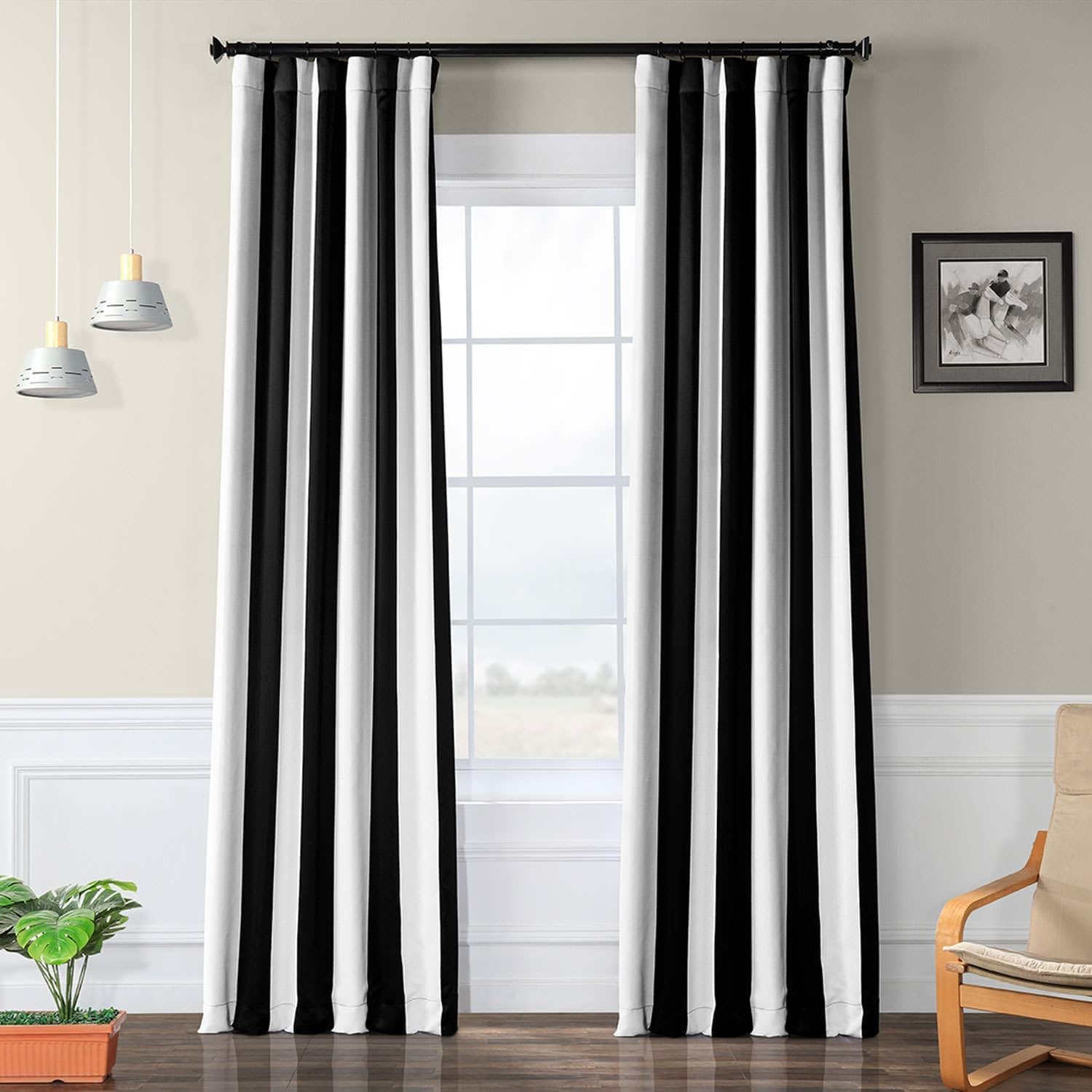 Black & White Striped Room Darkening Curtains for Bedroom - Light Blocking Window Drapes for Nursery, Living Room & Home Decor