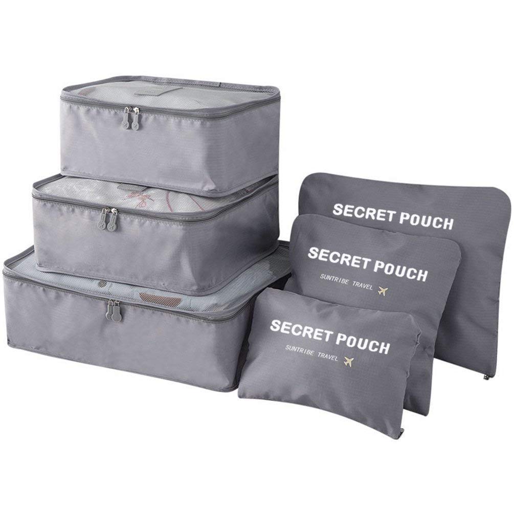 FLYNGO 6-Piece Travel Organizer Set - Packing Cubes for Clothes, Toiletries, Luggage & Accessories | Space Saving Bags for Cosmetics, Underwear, Socks & Shoes | Perfect for Men & Women (Grey) | Ideal for Business Trips, Vacations & Weekend Getaways