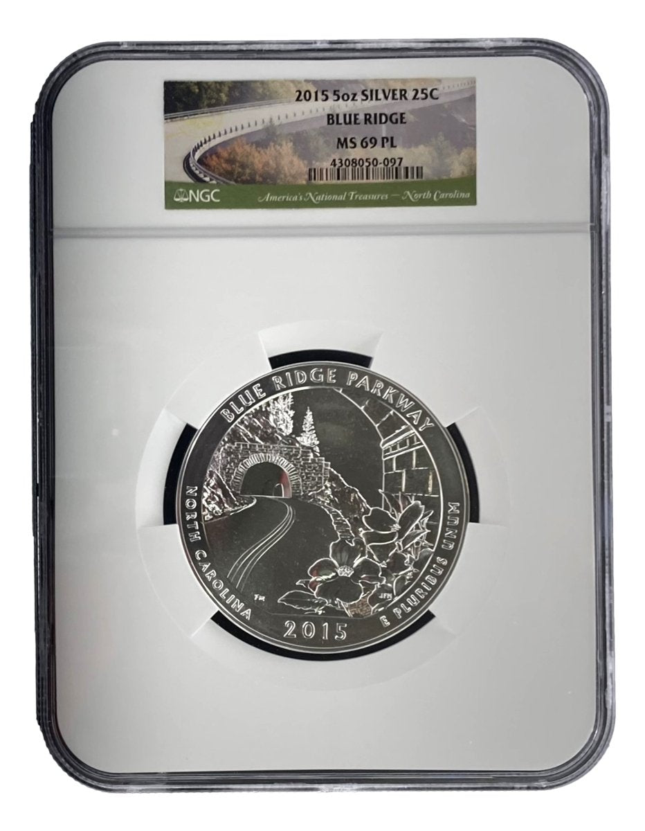 2015 Blue Ridge Parkway MS69PL 5oz Silver Quarter Coin NGC Certified 4308050-097 - Perfect for Collectors & Investors, Great Gift for Coin Enthusiasts