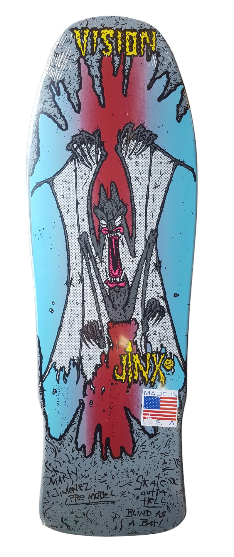 Original JINX Reissue Skateboard Deck - Grey Blue Red Design | Classic Skateboard for Street & Park Riding | Perfect for Skaters & Collectors