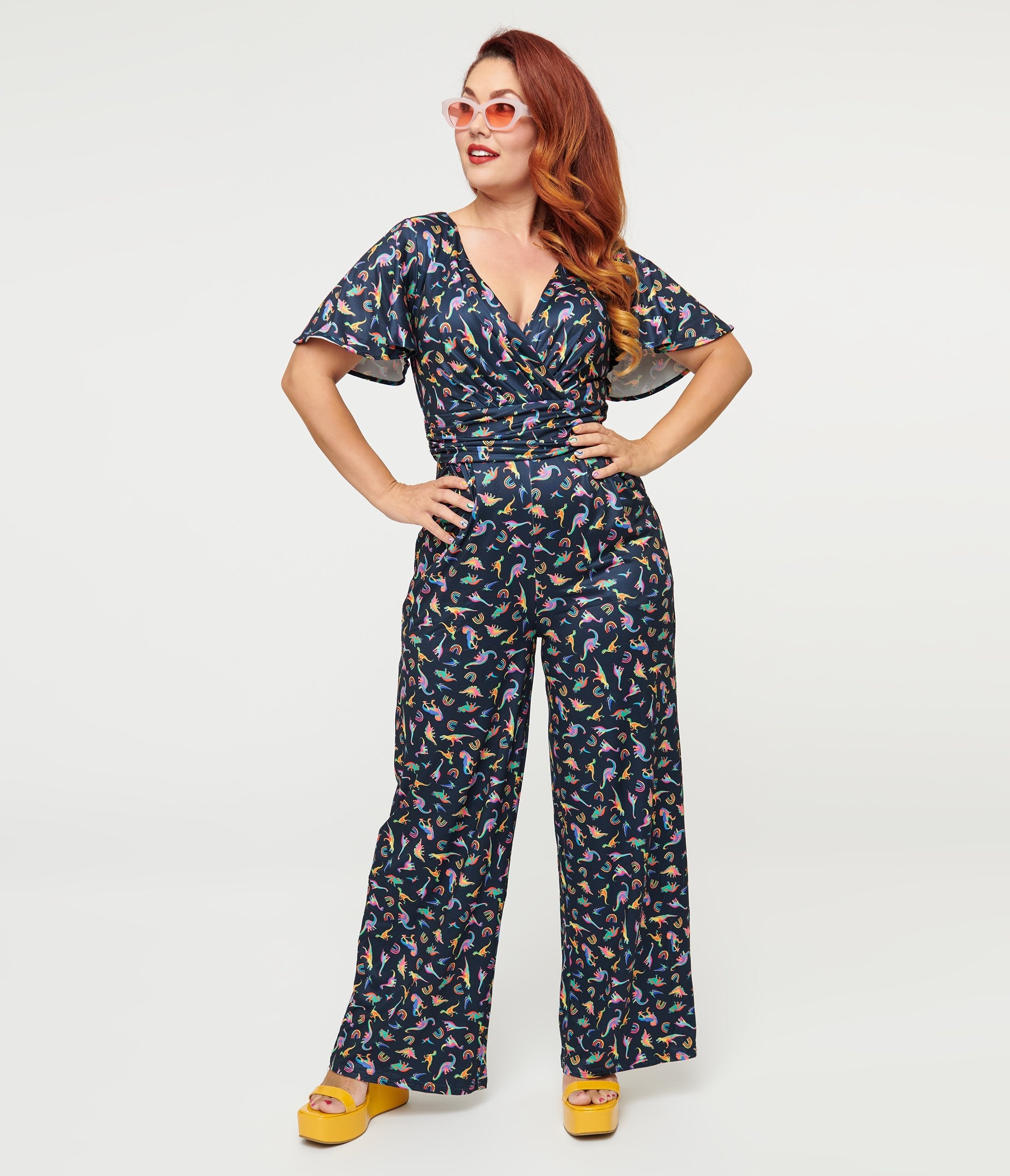 Dolly & Dotty Black Dinosaur & Rainbow Print Charlotte Jumpsuit - Stylish Women's Romper for Casual Outings, Parties & Summer Fashion