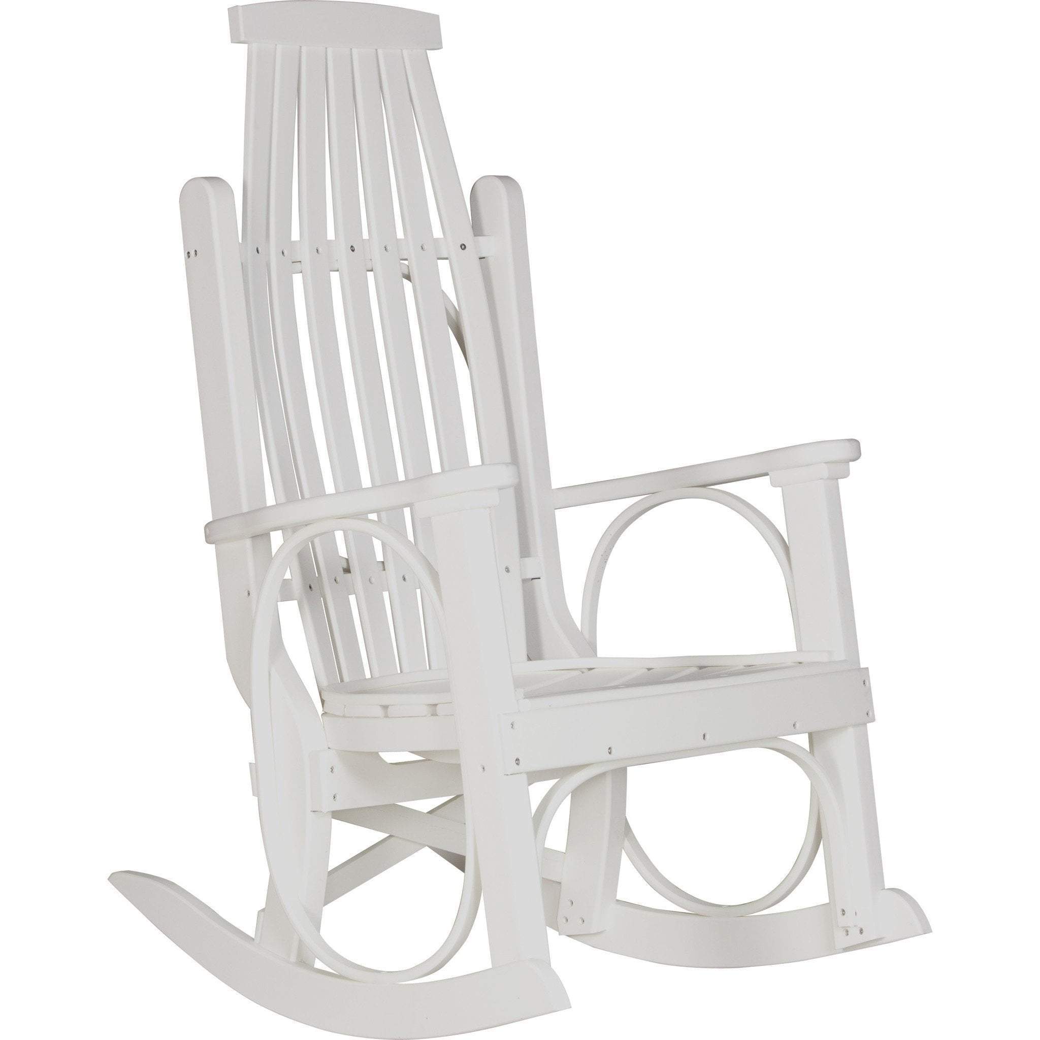 LuxCraft White Recycled Plastic Rocking Chair Set of 2 with Cup Holders - Perfect for Porch, Patio, Garden & Outdoor Relaxation