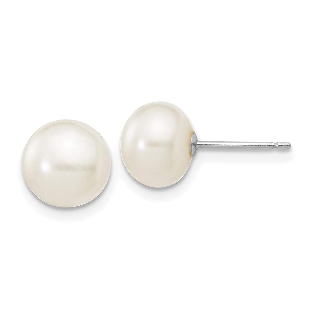 14K White Gold Freshwater Cultured Pearl Stud Earrings for Women - 7-8mm Round Button Shape, Hypoallergenic Post Backs - Perfect for Weddings, Anniversaries & Everyday Elegance