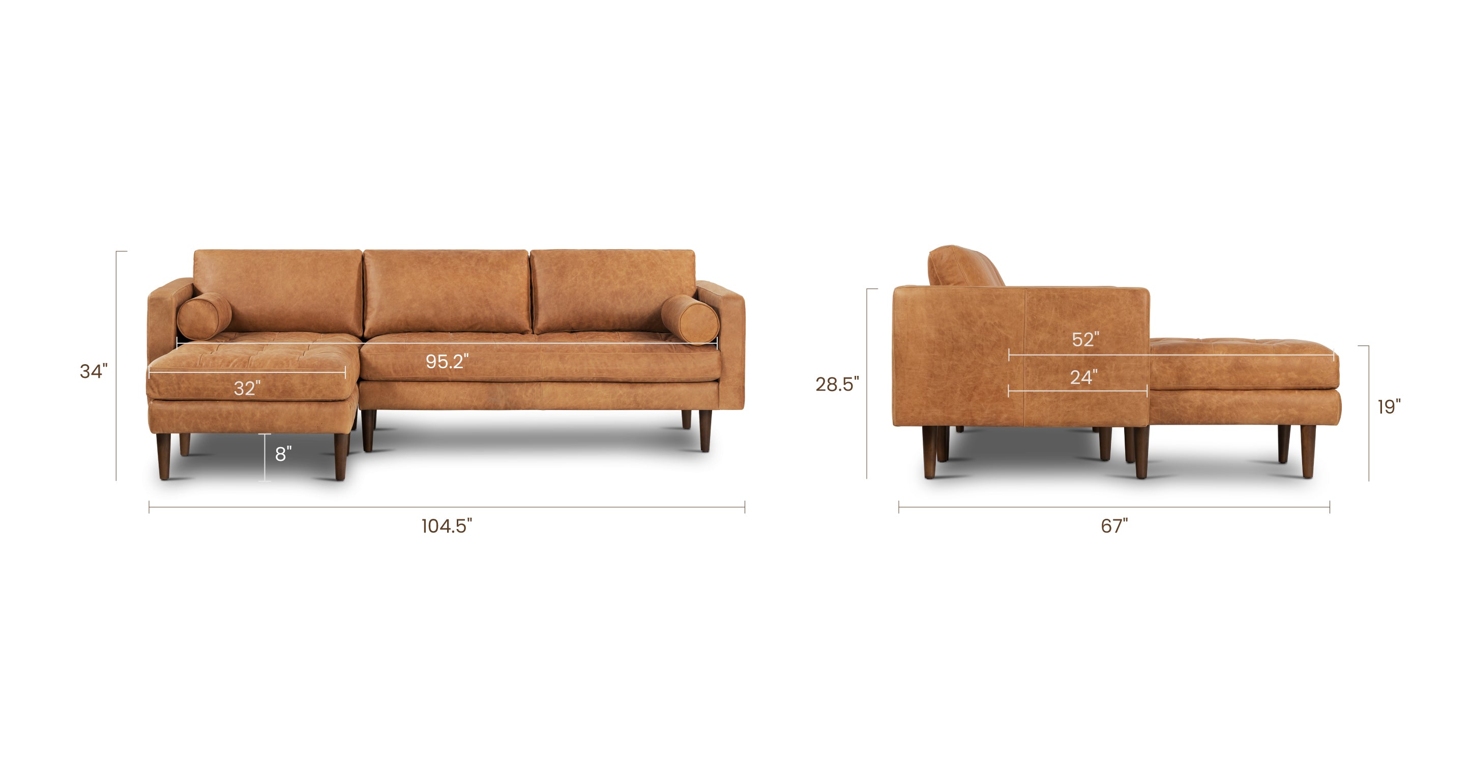 Napa Left Facing Sectional Sofa - Modern L-Shaped Couch with Reversible Chaise, Soft Fabric Upholstery for Living Room, Family Room & Home Theater Comfort