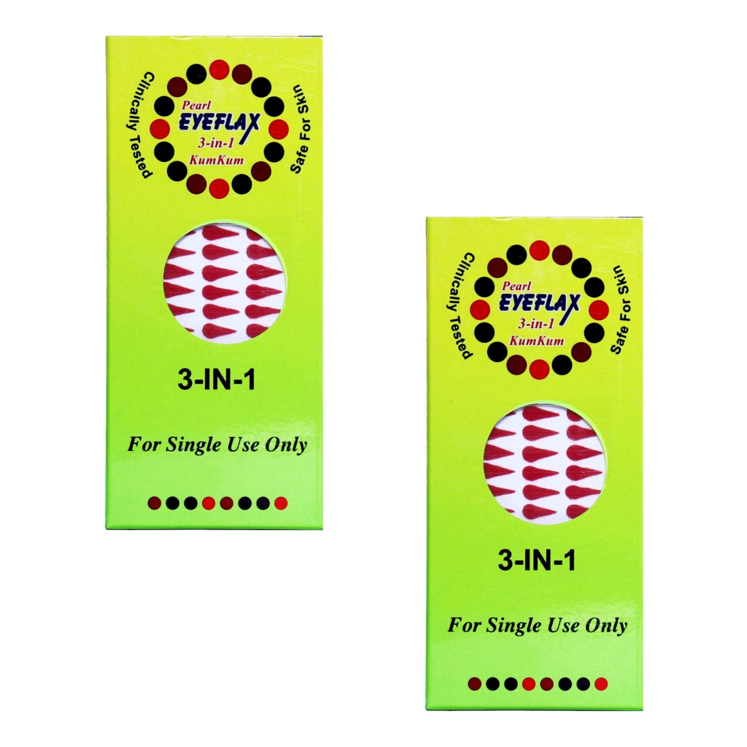 Authentic Pearl Eyeflax Kumkum Red Tilak Bindi - Pack of 2 Boxes (15 Flaps Each) | Traditional Indian Forehead Decoration for Festivals, Weddings & Spiritual Ceremonies