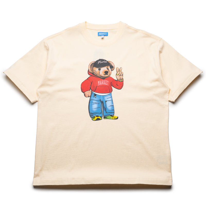 Market Fit Check Bear Graphic T-Shirt - Soft Butter Cream Color for Casual Wear & Street Style