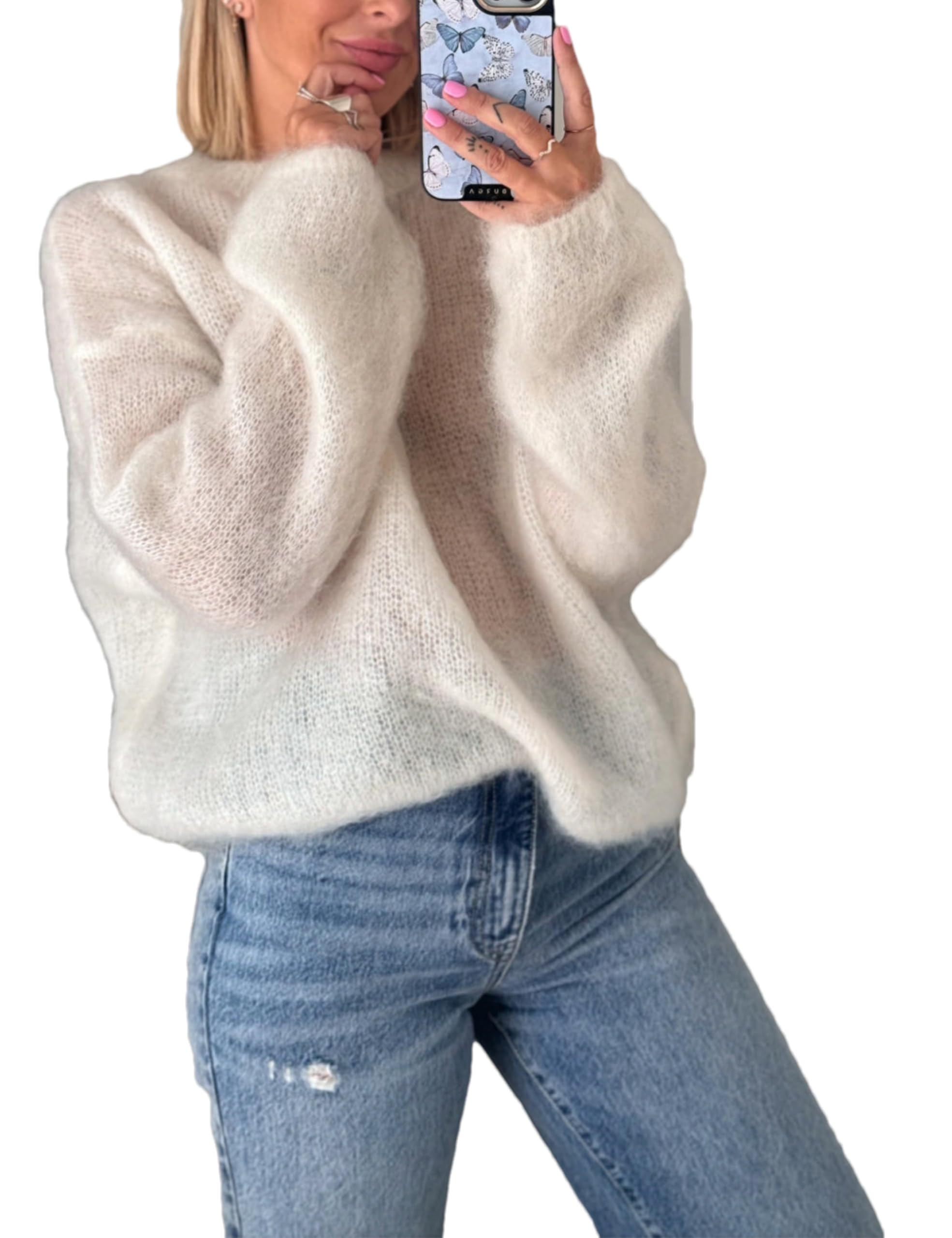 Women's Soft Fuzzy Knit Sweater - Oversized Cozy Pullover Jumper Long Sleeve Casual Crewneck Sweater for Fall Winter Fashion, Loungewear & Street Style Outfits