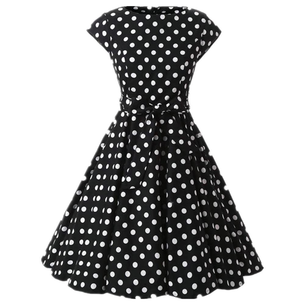 Women's Short Sleeve Summer Swing Dress - Floral Dot Print Casual Sundress for Beach, Vacation & Everyday Wear