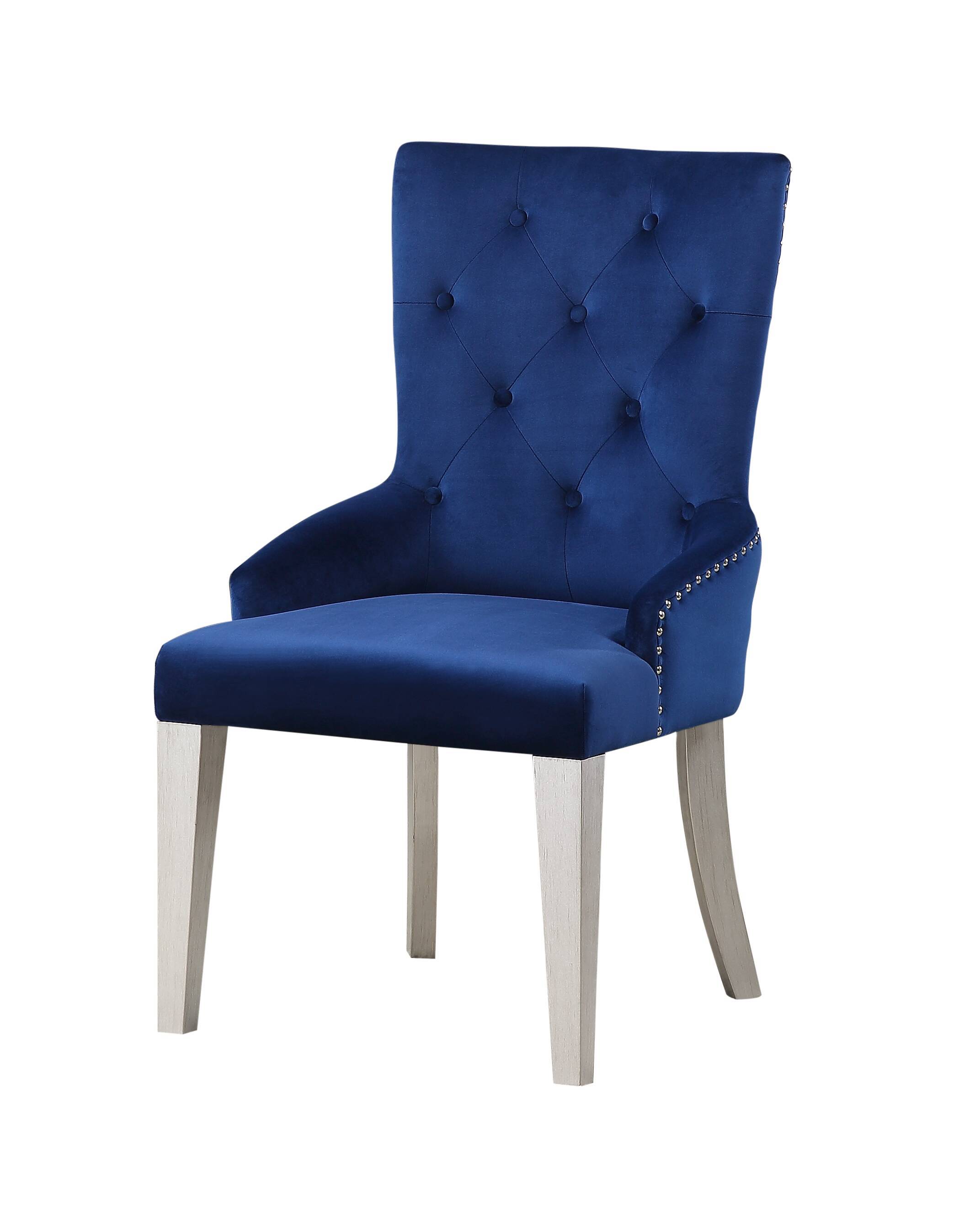 Blue and Antique Platinum Tufted Side Chair - Elegant Accent Chair for Living Room, Bedroom, or Office Decor
