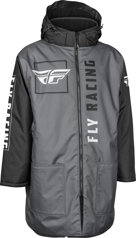 Fly Racing Pit Coat - Black/Grey One Size - Waterproof Windproof Motorcycle Jacket for Racing & Outdoor Sports