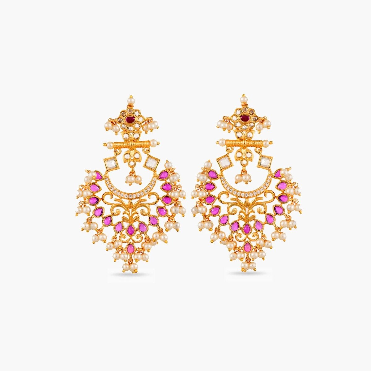 Motiya Nakshatra CZ Chandbali Earrings - Elegant Cubic Zirconia Indian Bridal Jewelry for Weddings, Parties & Festive Occasions
