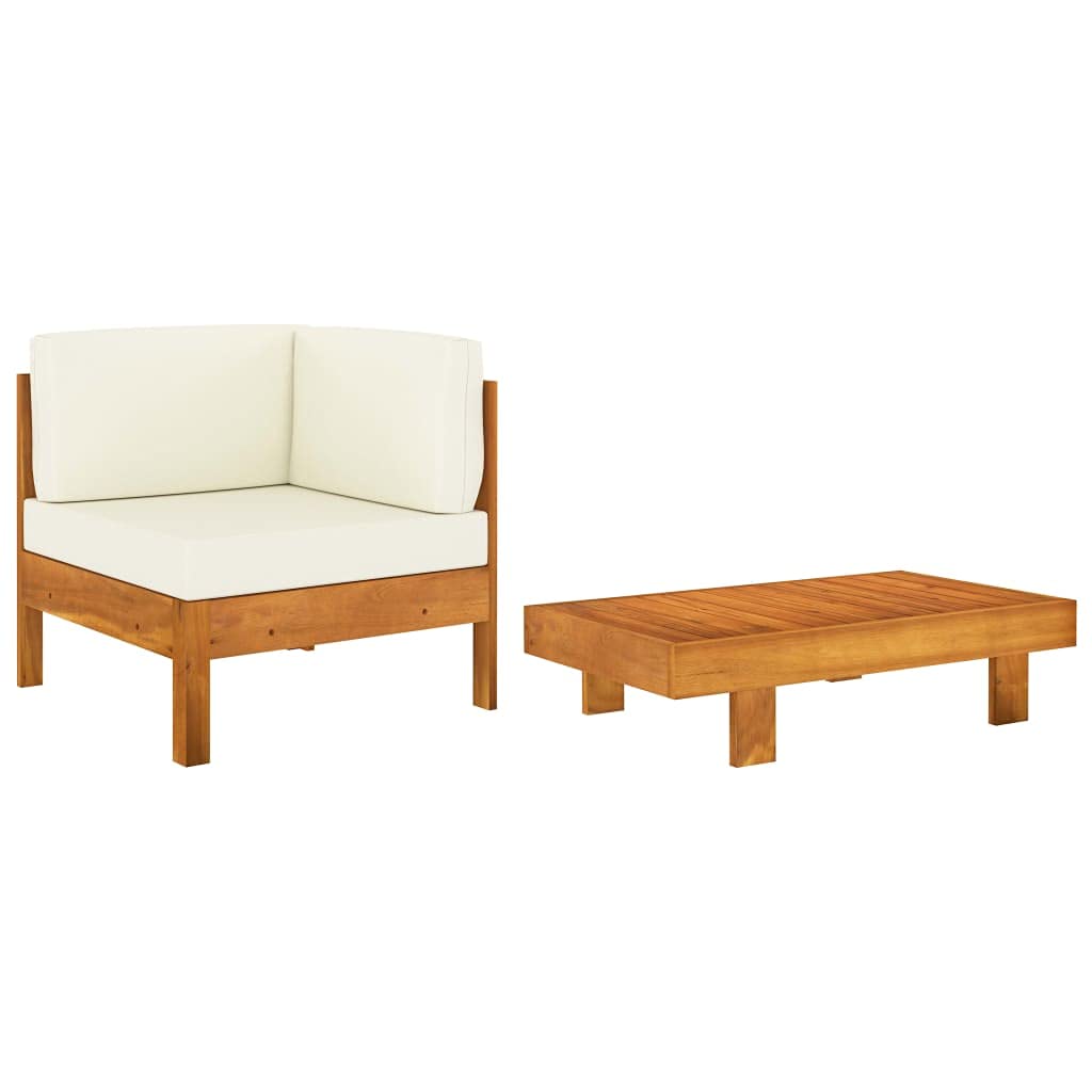 Outdoor Patio Furniture Set - 2-Piece Acacia Wood Sectional Sofa with Cream White Cushions, All-Weather Lounge Chairs for Backyard, Garden & Poolside Relaxation