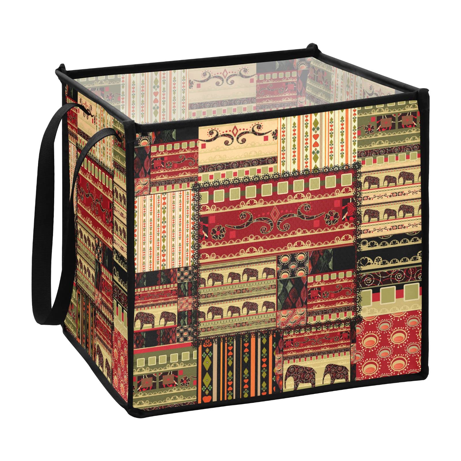 African Tribal Pattern Collapsible Storage Bins - 10.6 Inch Fabric Cube Organizer with Handles for Toys, Nursery, Shelves & Closet | Foldable Decorative Basket for Home Organization & Kids Room Storage