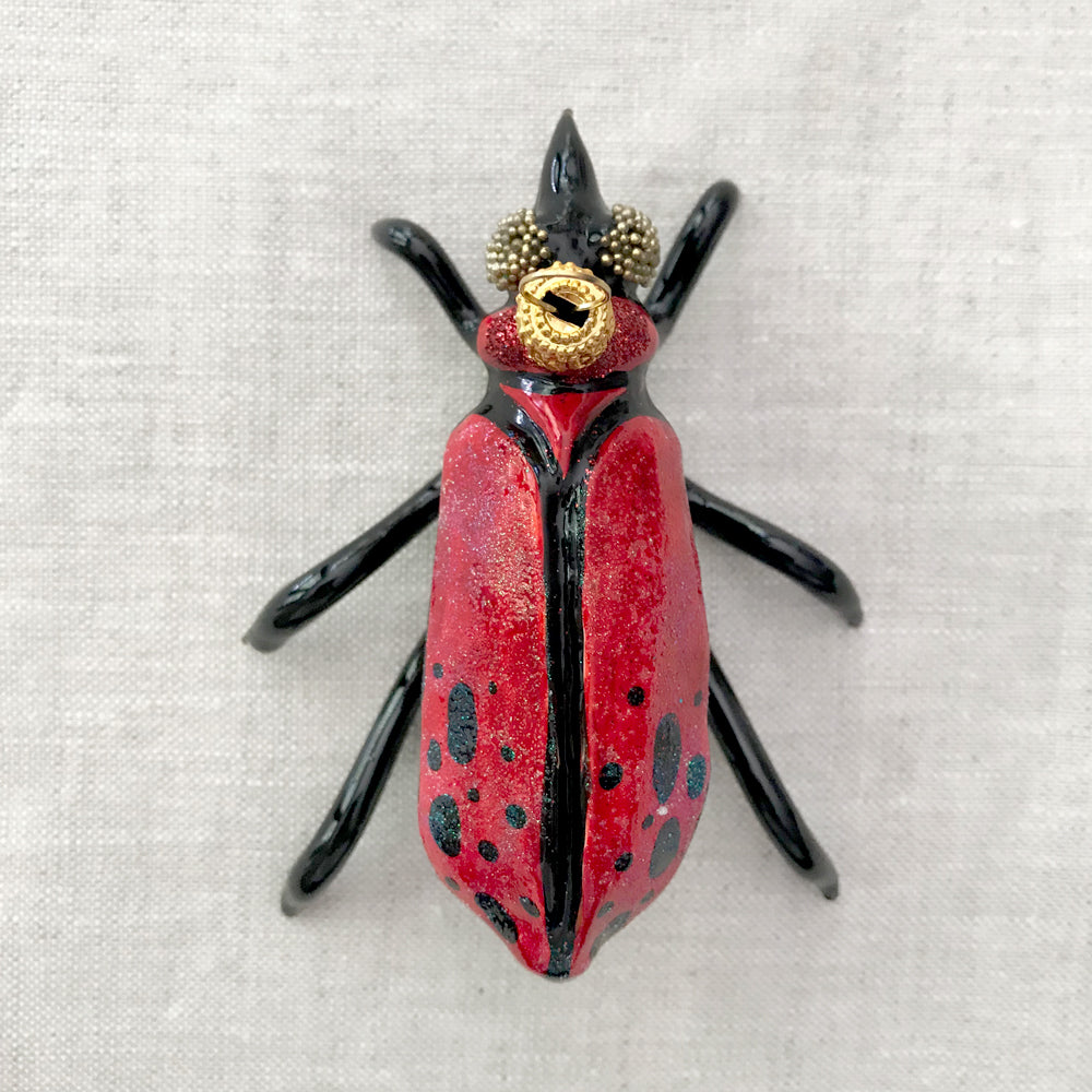 Black and Red Bug Ornament - Handmade Decorative Insect Figurine for Home, Garden, and Halloween Decor | Perfect for Tabletop Displays, Party Favors, and Gift Giving