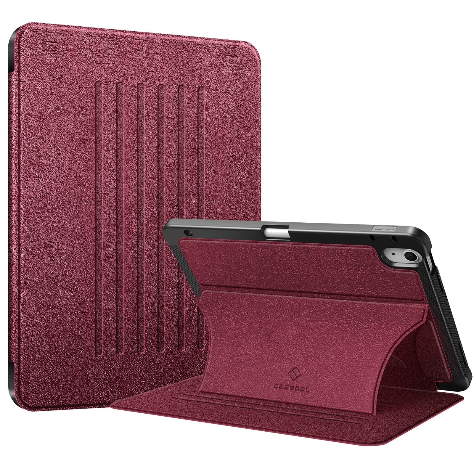 CaseBot Magnetic Stand Case for iPad Air 5th/4th Gen (10.9 Inch 2022/2020) - Shockproof Rugged TPU Cover with Pencil Holder, Auto Sleep/Wake, Multiple Viewing Angles - Perfect for Work, Study & Travel (Burgundy)